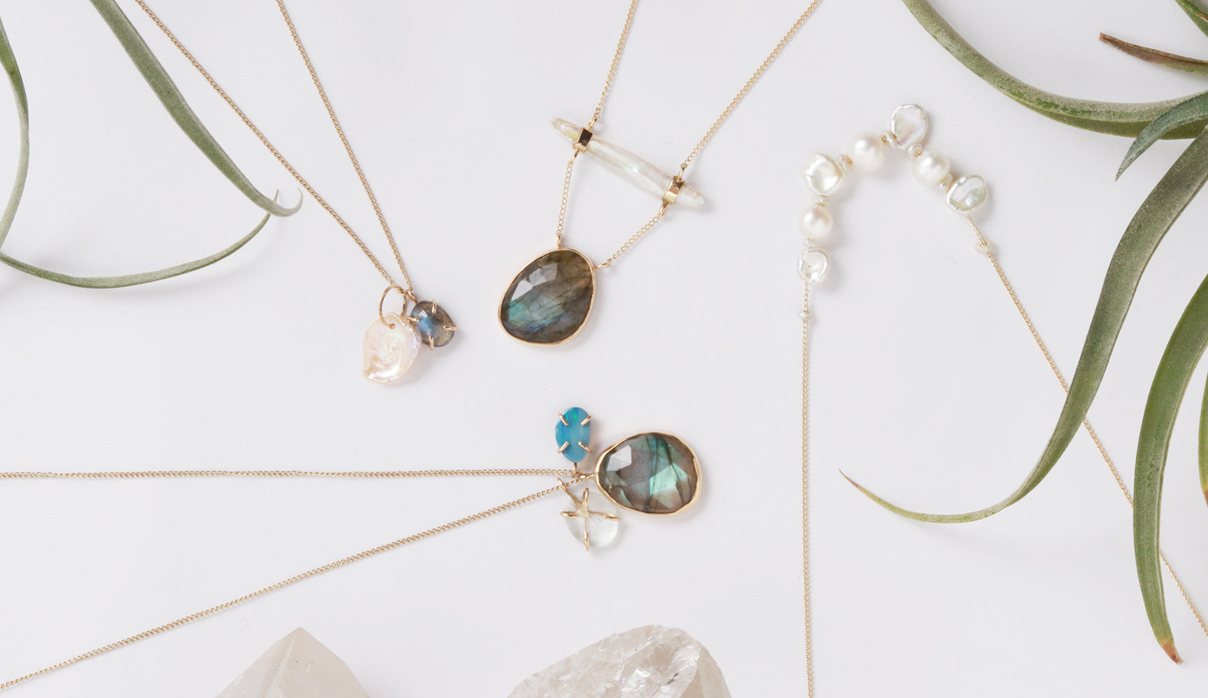 labradorite and pearl necklaces