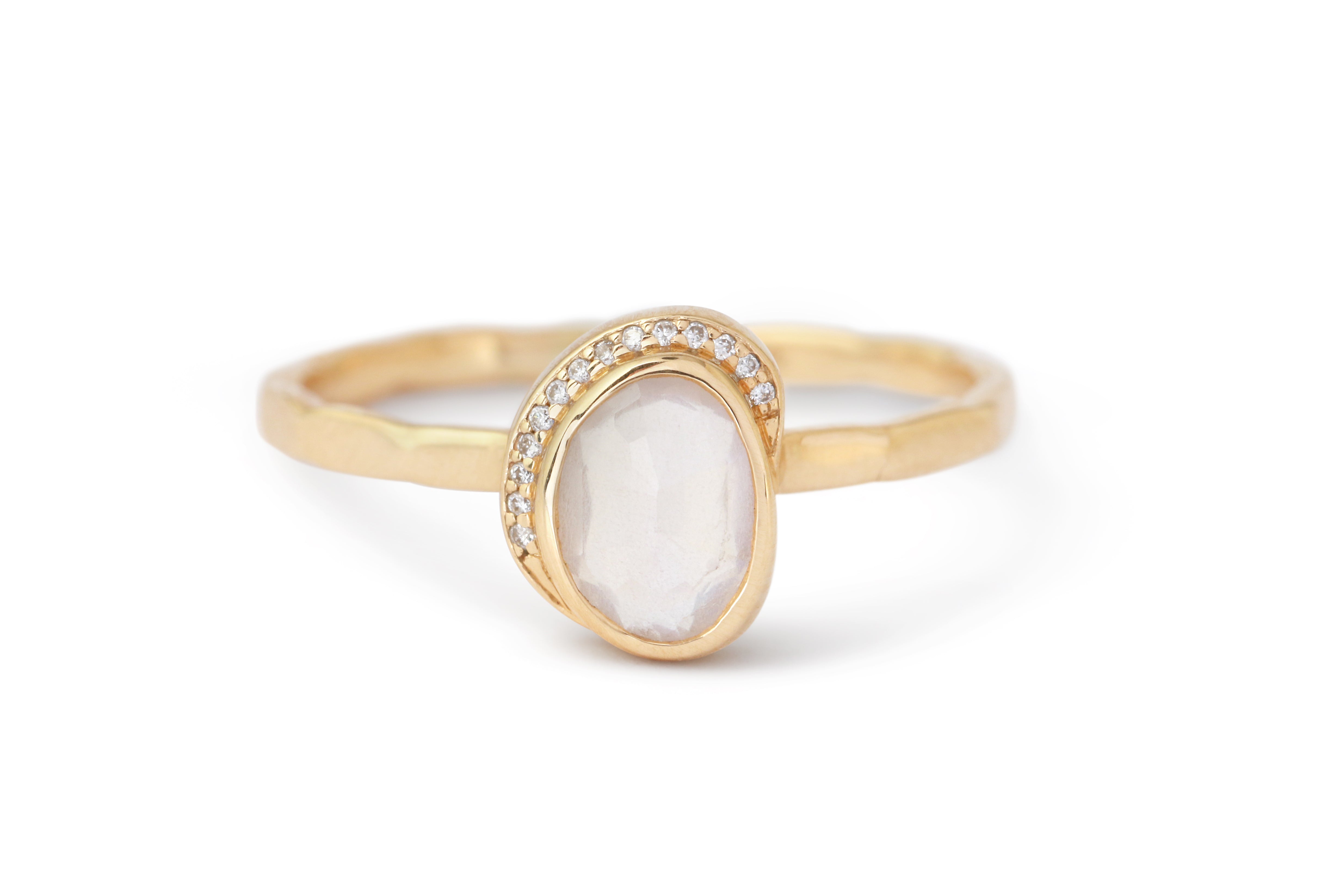 Freeform Rainbow Moonstone Diamond Crescent Moon Ring – Melissa