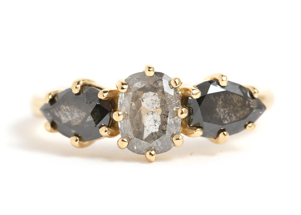 Grey and Black Three Diamond Ring - Melissa Joy Manning Jewelry