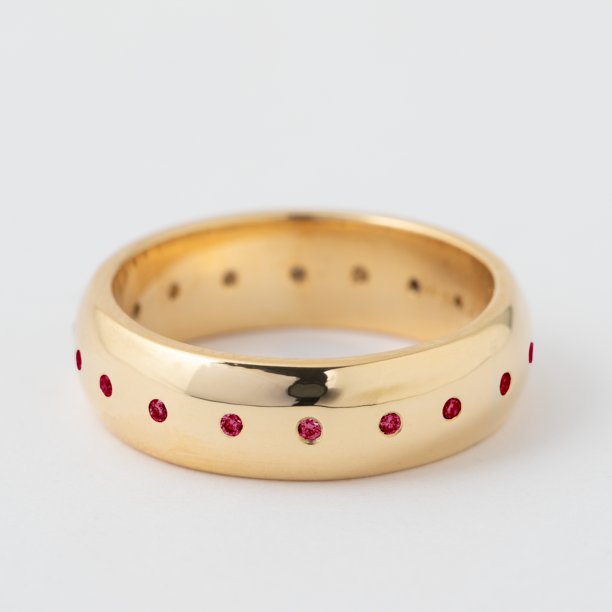 6mm Flush Set Ruby Domed Band - 14k Yellow Gold Default Title HIDDEN 0c7b6b73596eab82386c10f91ae381a2adedba3b7e7c21dee664b5bf7783ecef