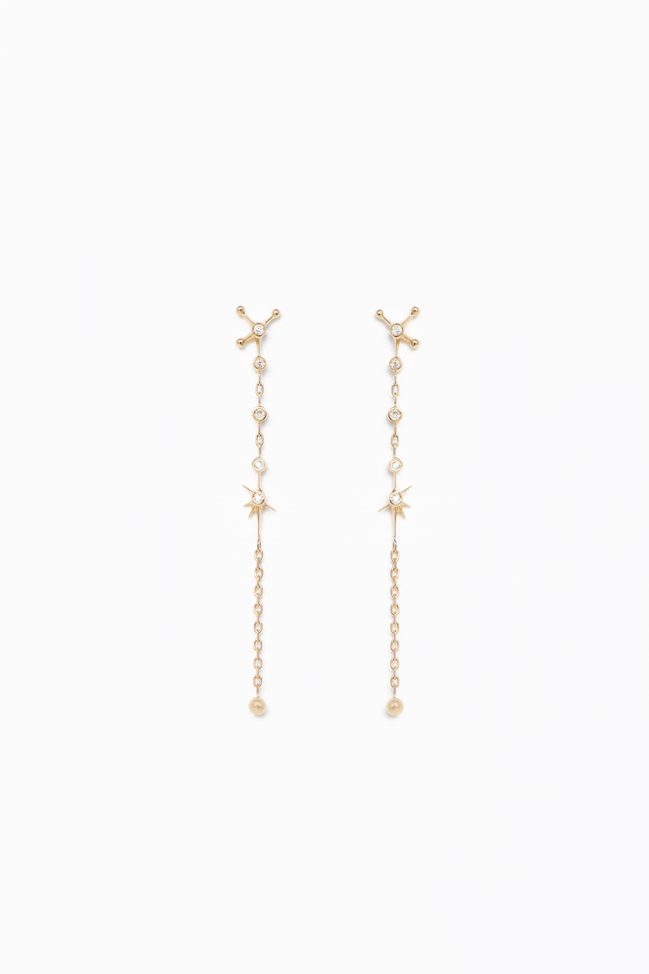 Diamond Constellation Long Chain Earrings by Celine Daoust 17760110_CelineDaoust_ConstallationdiamondsChainEarrings_YellowGold_Pair