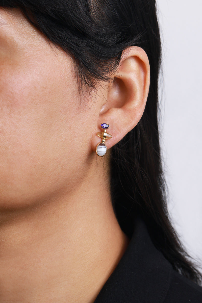 Tanzanite, Raw Sapphire, and Agate Drop Earrings Earrings 756A0508_6c140021-e1c5-4c9d-a5ef-b60090ab8850