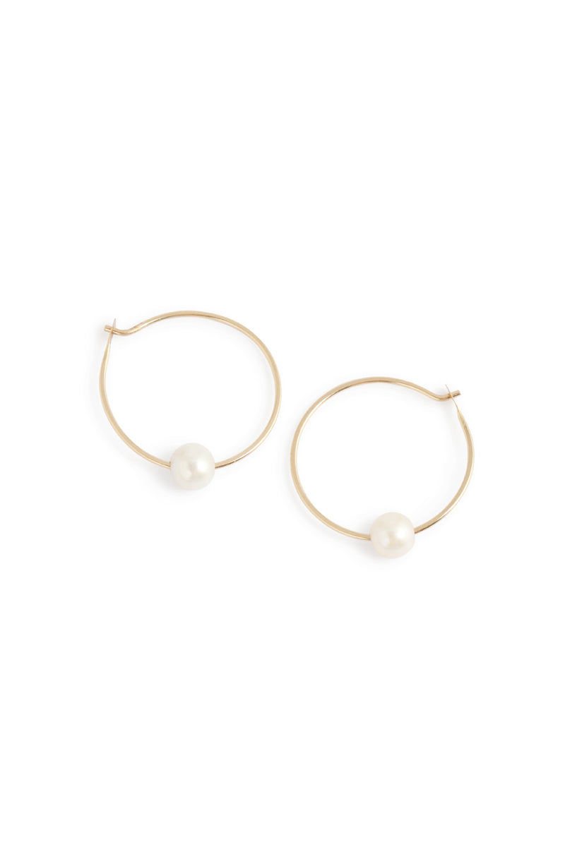 7/8 Inch Hoops with Floating Single Pearls Earrings 756A1392