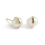 Bezel Wrapped Pearl Stud Earrings Earrings 756A1404