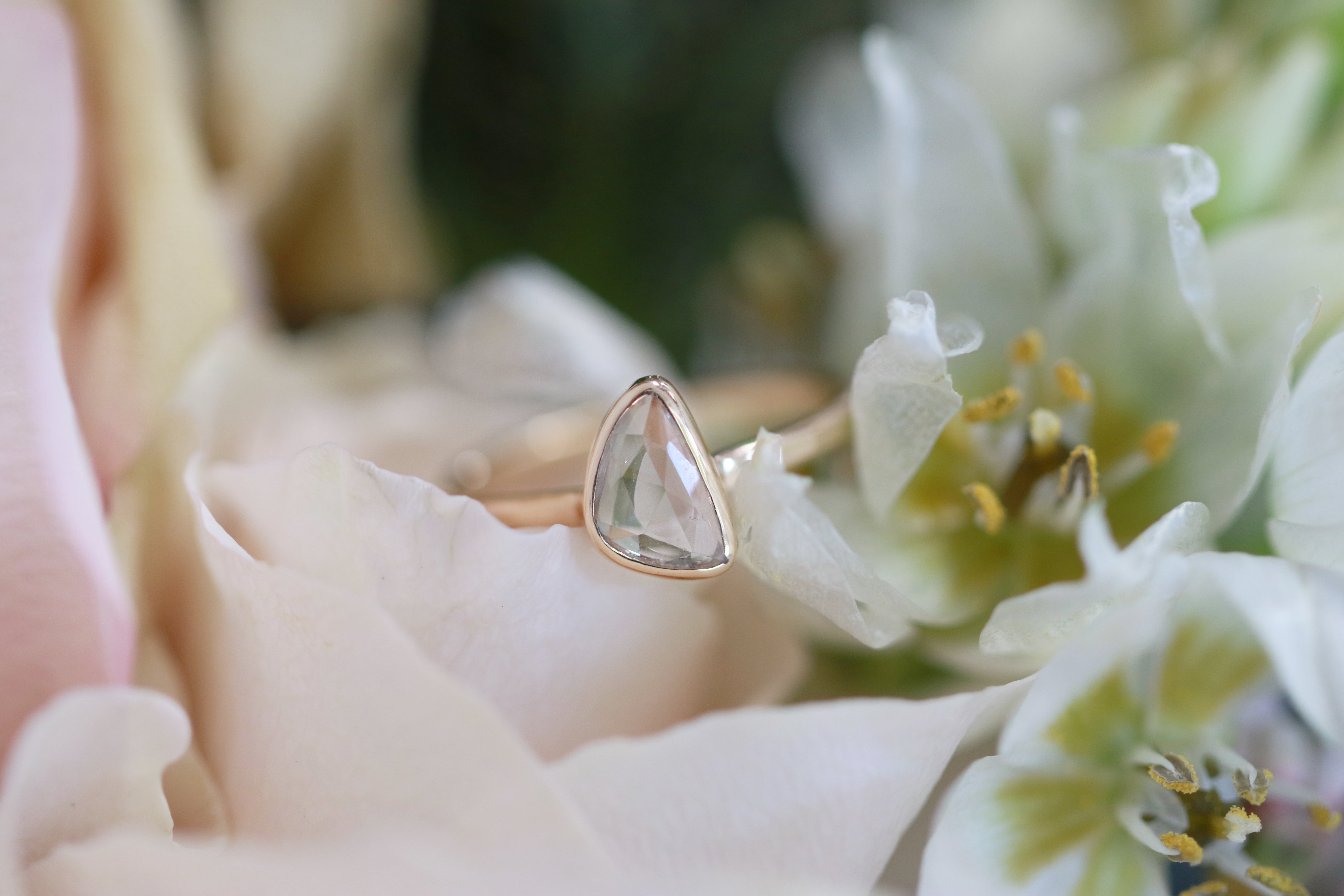 freeform engagement ring with floral arrangement