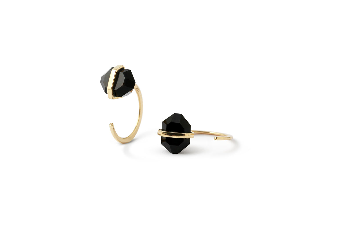 Herkimer cut Onyx Hugs in 14k Gold EARRINGS 756A3443