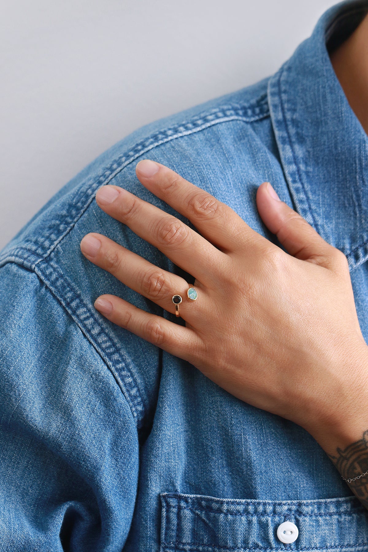 Blue Sapphire and Australian Opal Spiral Ring BFCM Stock Ring 756A3690