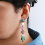 Five Drop Pearl, Ruby, Cobalto Calcite, and Chrysocolla Earrings Earrings 756A3828