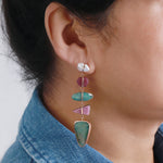 Five Drop Pearl, Ruby, Cobalto Calcite, and Chrysocolla Earrings Earrings 756A3836