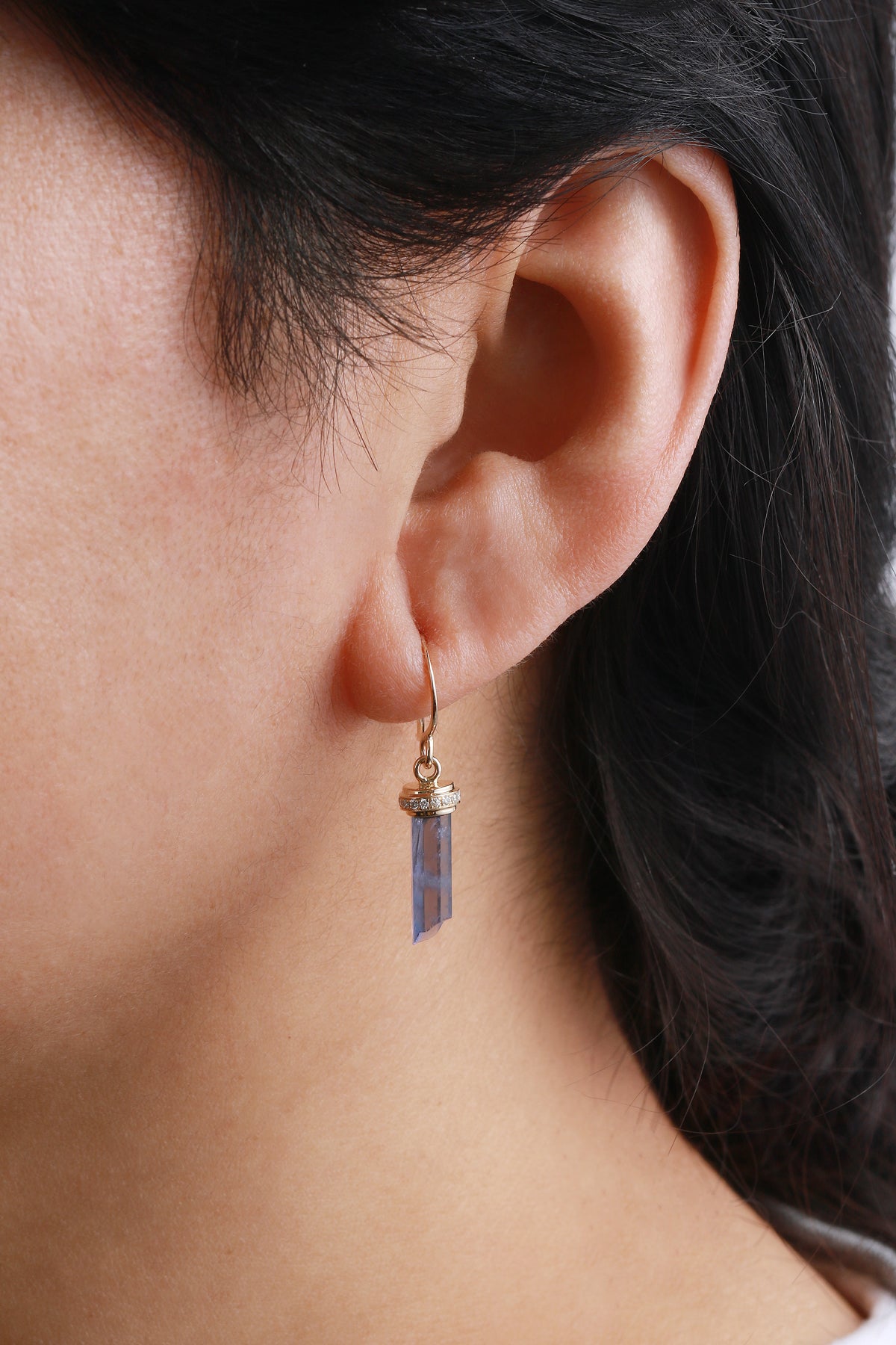 Iolite Cut Crystal Earring with Micropave Diamond Cap EARRINGS 756A4338