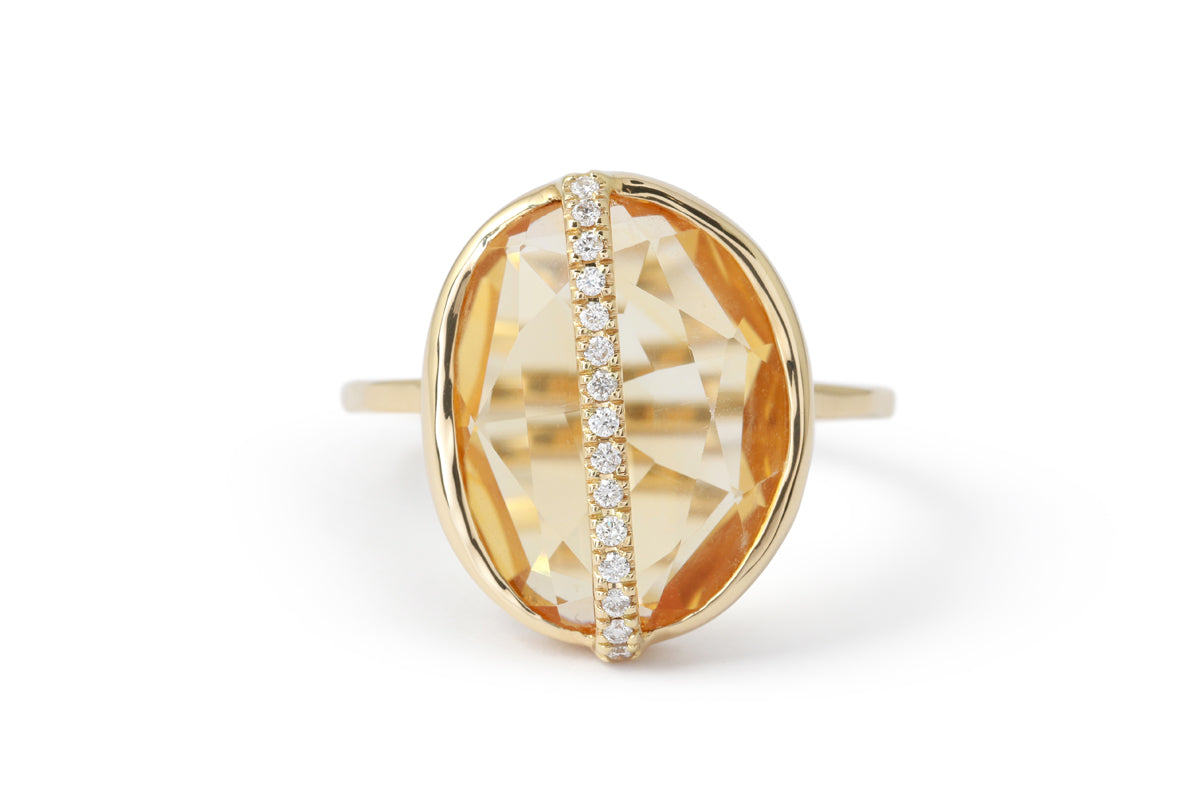 Micropave Bezel Wrapped Large Citrine Ring BFCM Stock Ring 756A4429