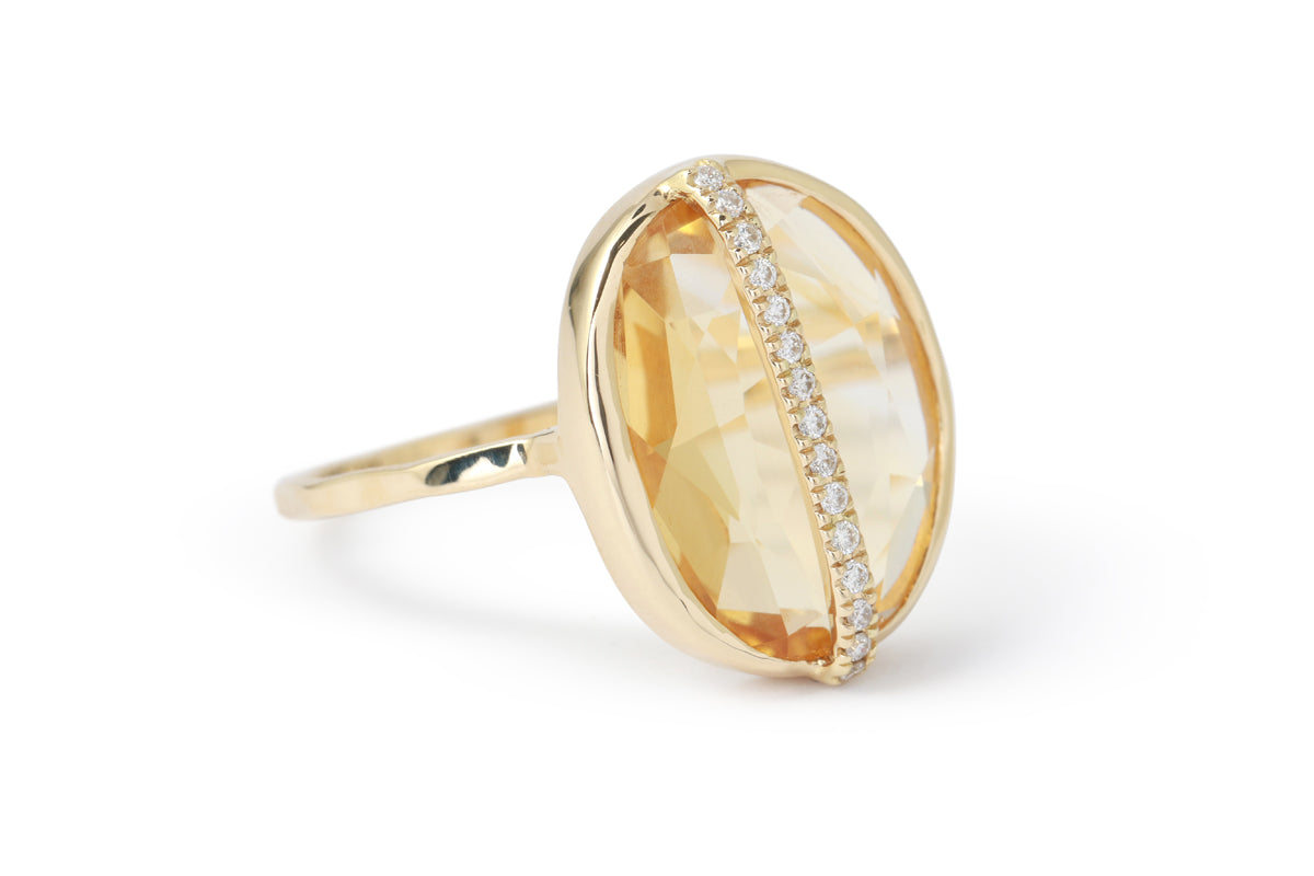 Micropave Bezel Wrapped Large Citrine Ring BFCM Stock Ring 756A4430