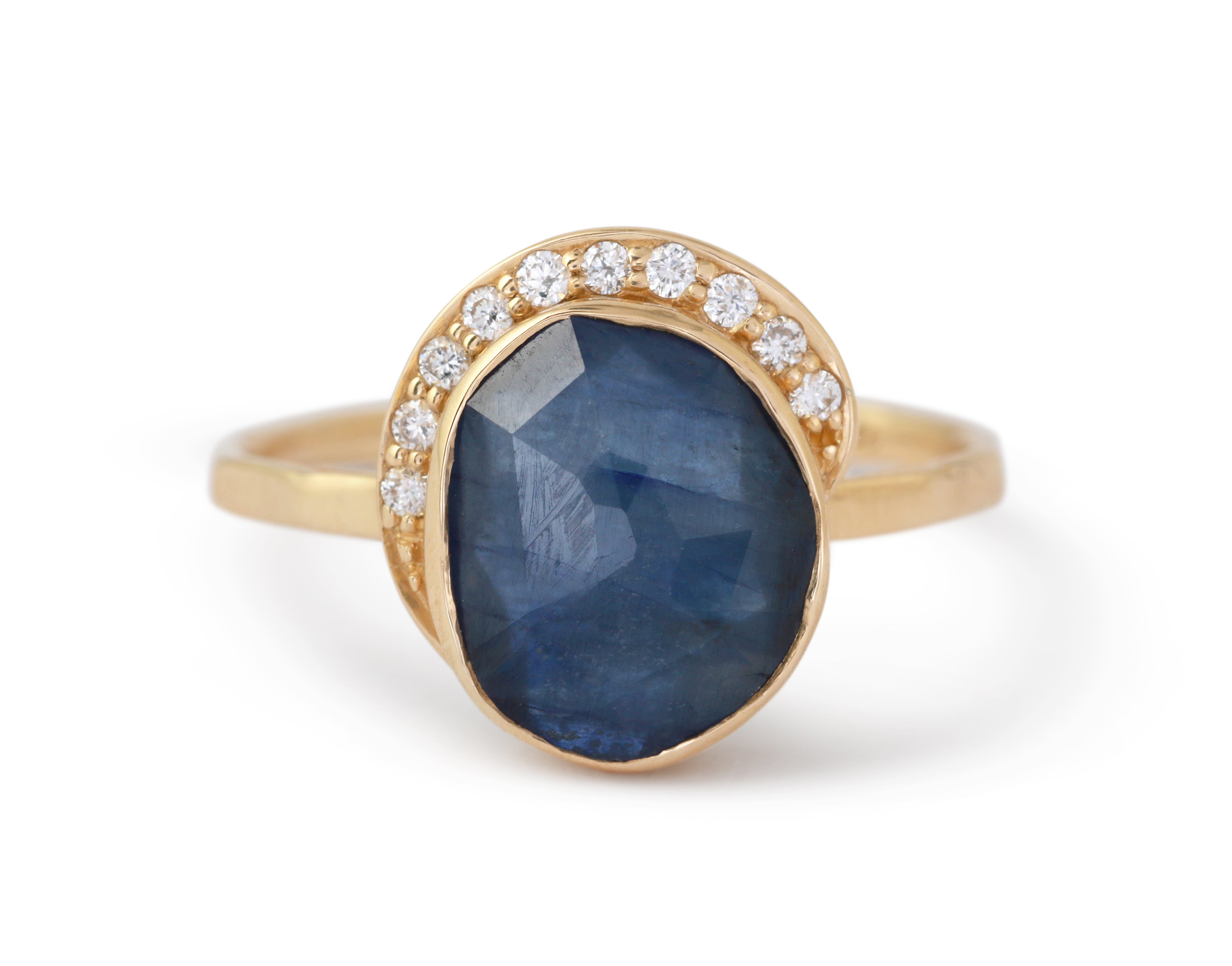Freeform Blue Sapphire Diamond Crescent Moon Ring – Melissa Joy