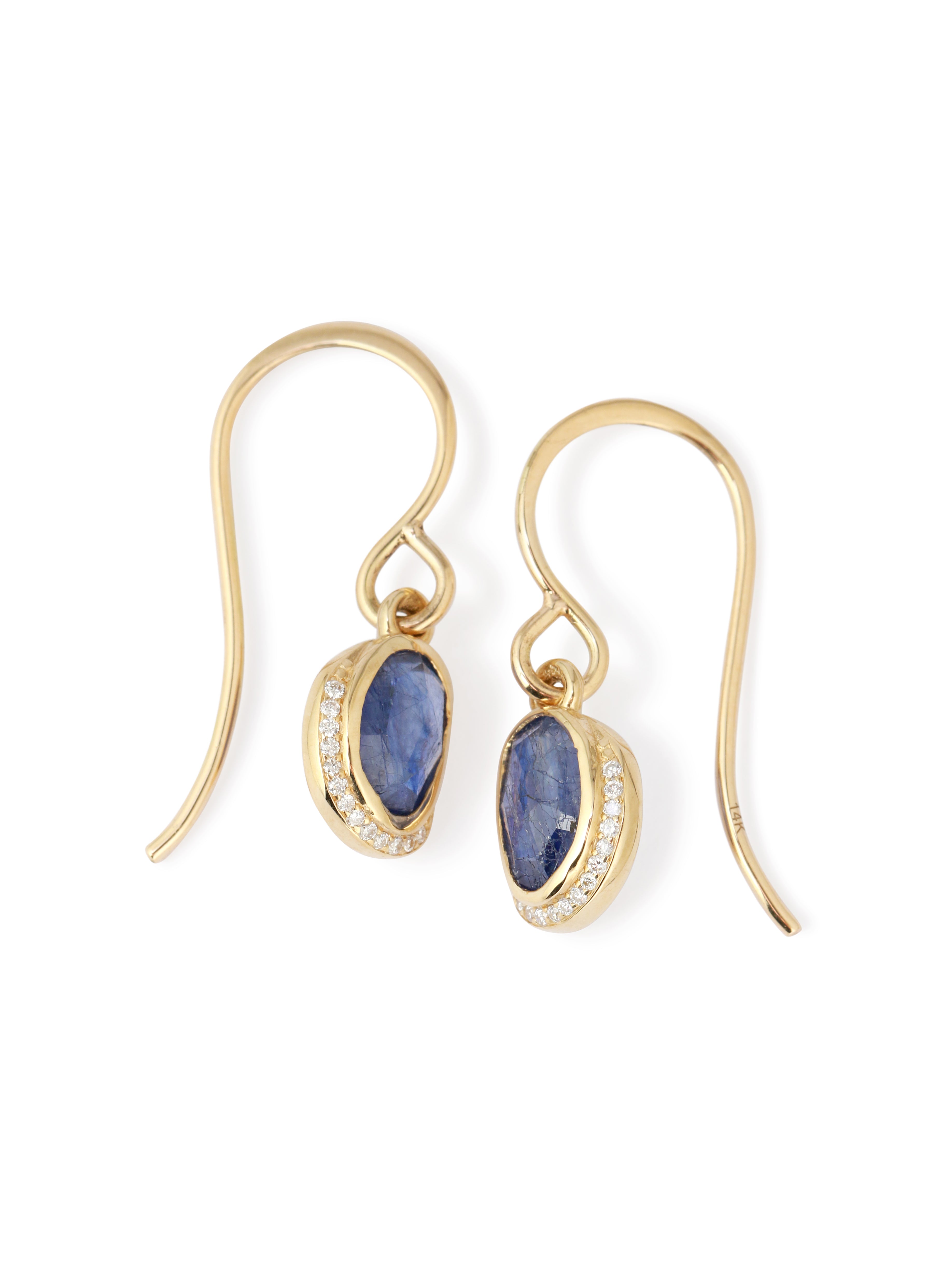 Blue Sapphire Diamond Crescent Moon Drop Earrings 756A6211