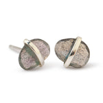 Bezel Wrapped Freeform Labradorite Stud Earrings Silver EARRING 756A6266