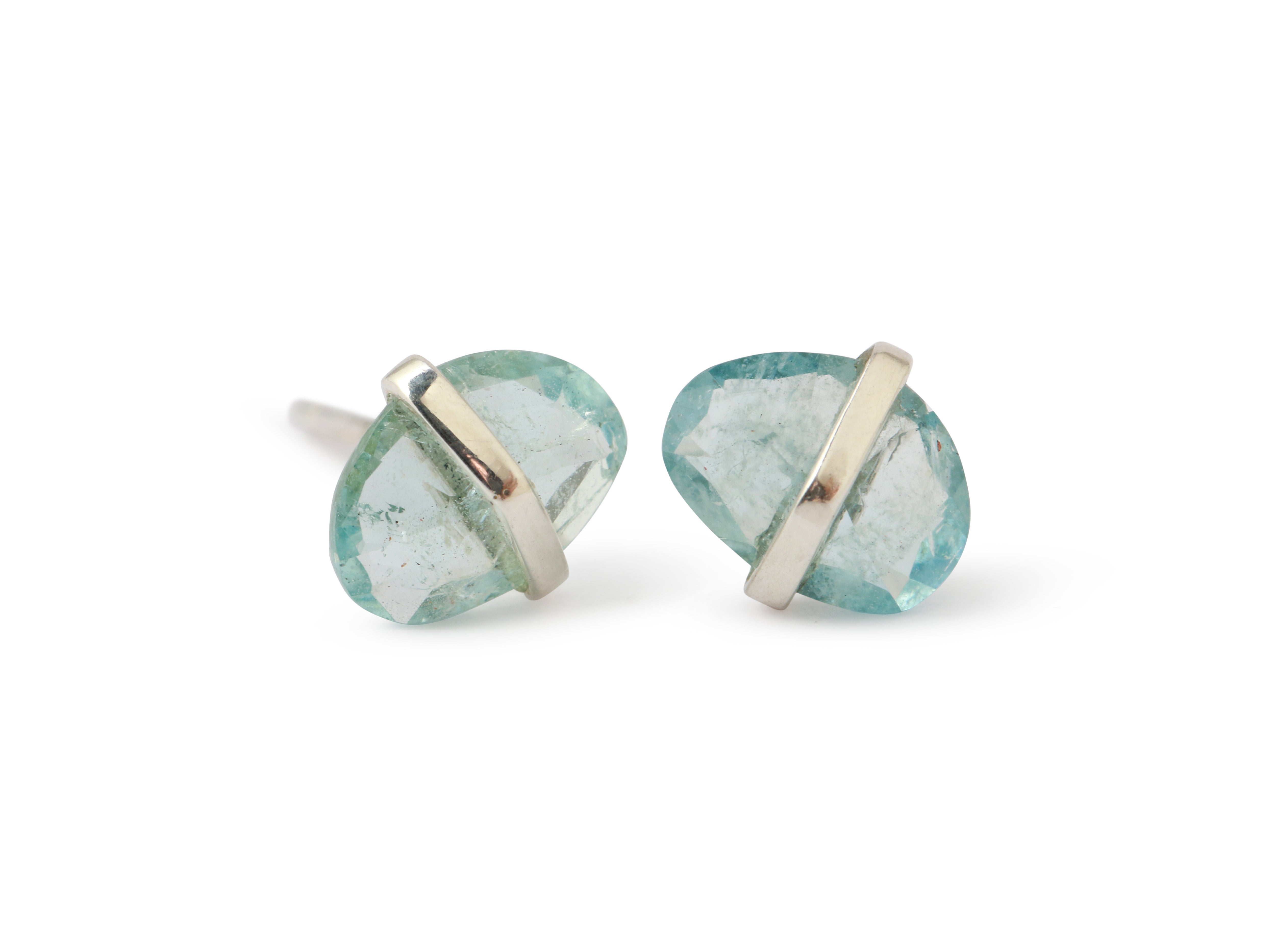 Bezel Wrapped Freeform Aquamarine Stud Earrings 756A6268