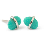 Bezel Wrapped Freeform Turquoise Stud Earrings Silver 756A6269