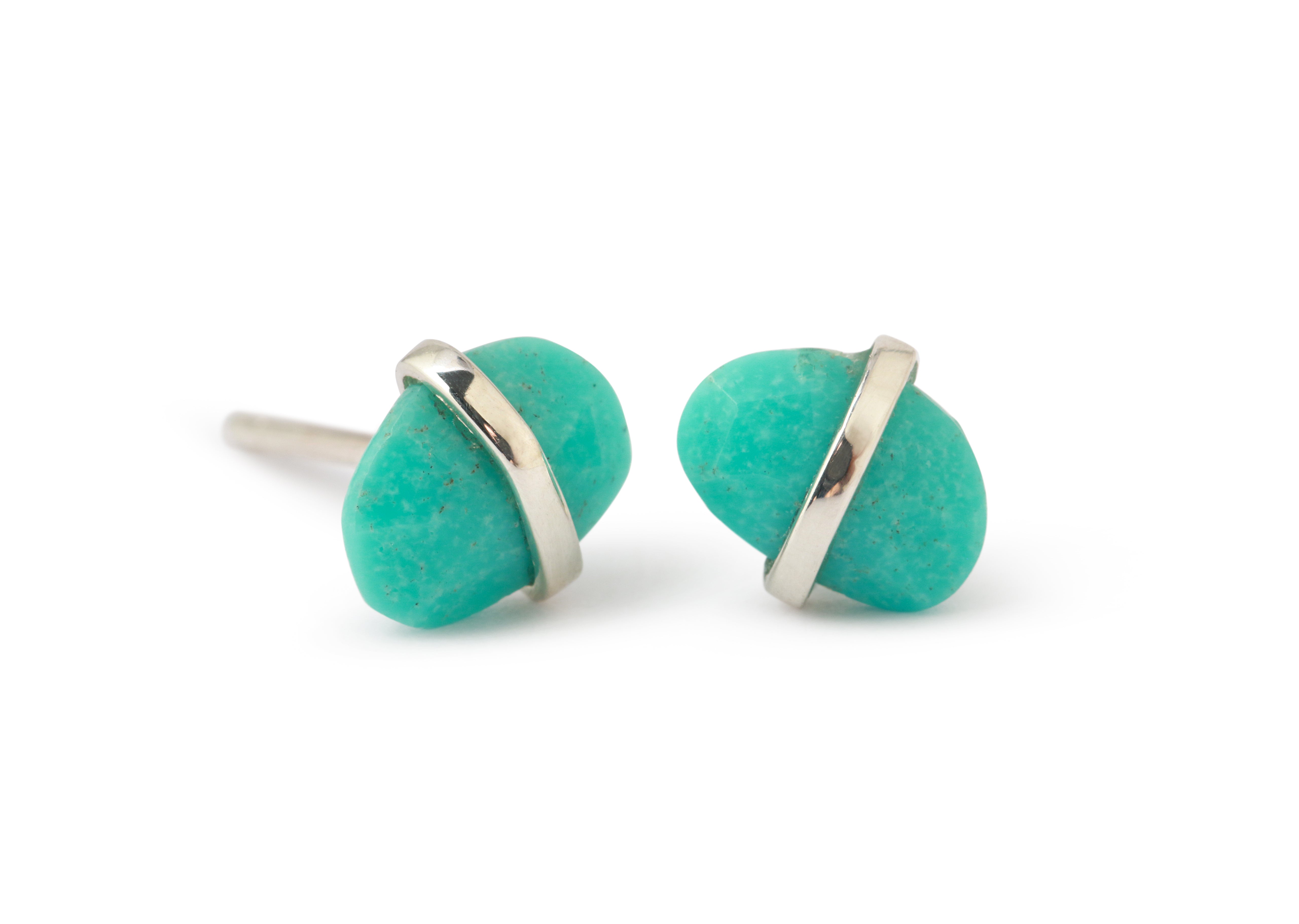 Bezel Wrapped Freeform Turquoise Stud Earrings Silver Earrings 756A6269