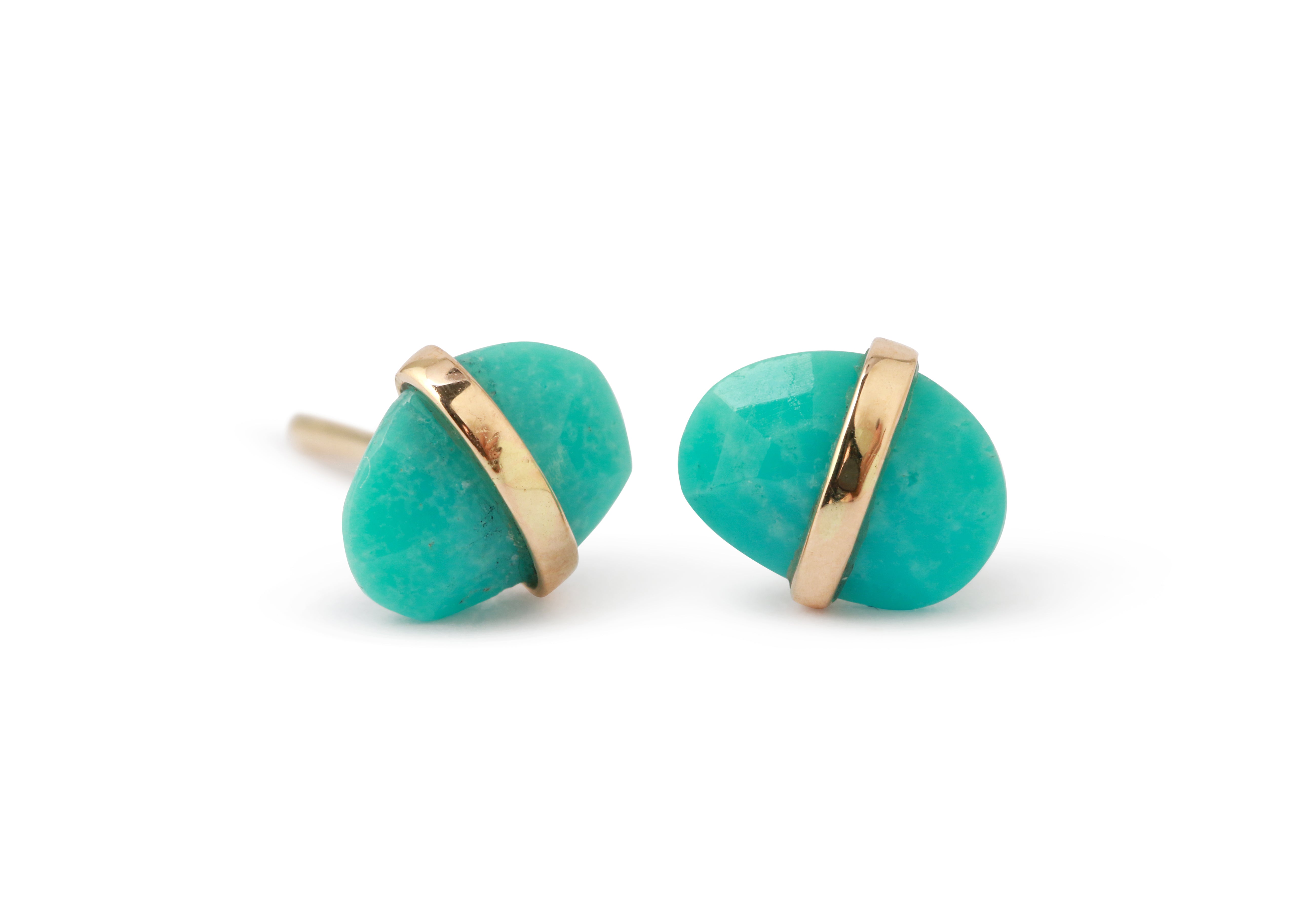 Bezel Wrapped Freeform Turquoise Stud Earrings Gold 756A6270