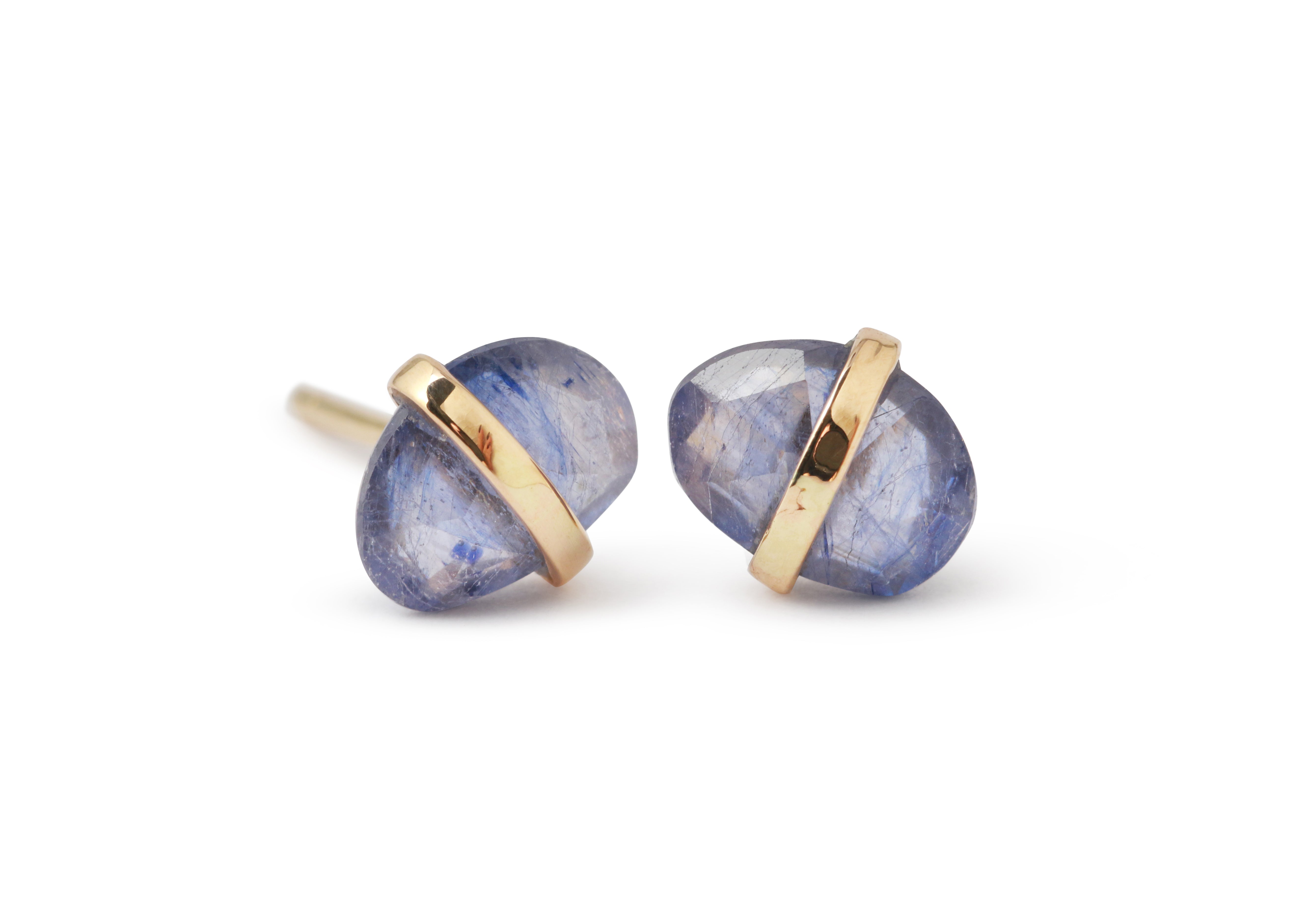 Bezel Wrapped Freeform Blue Sapphire Stud Earrings 756A6271