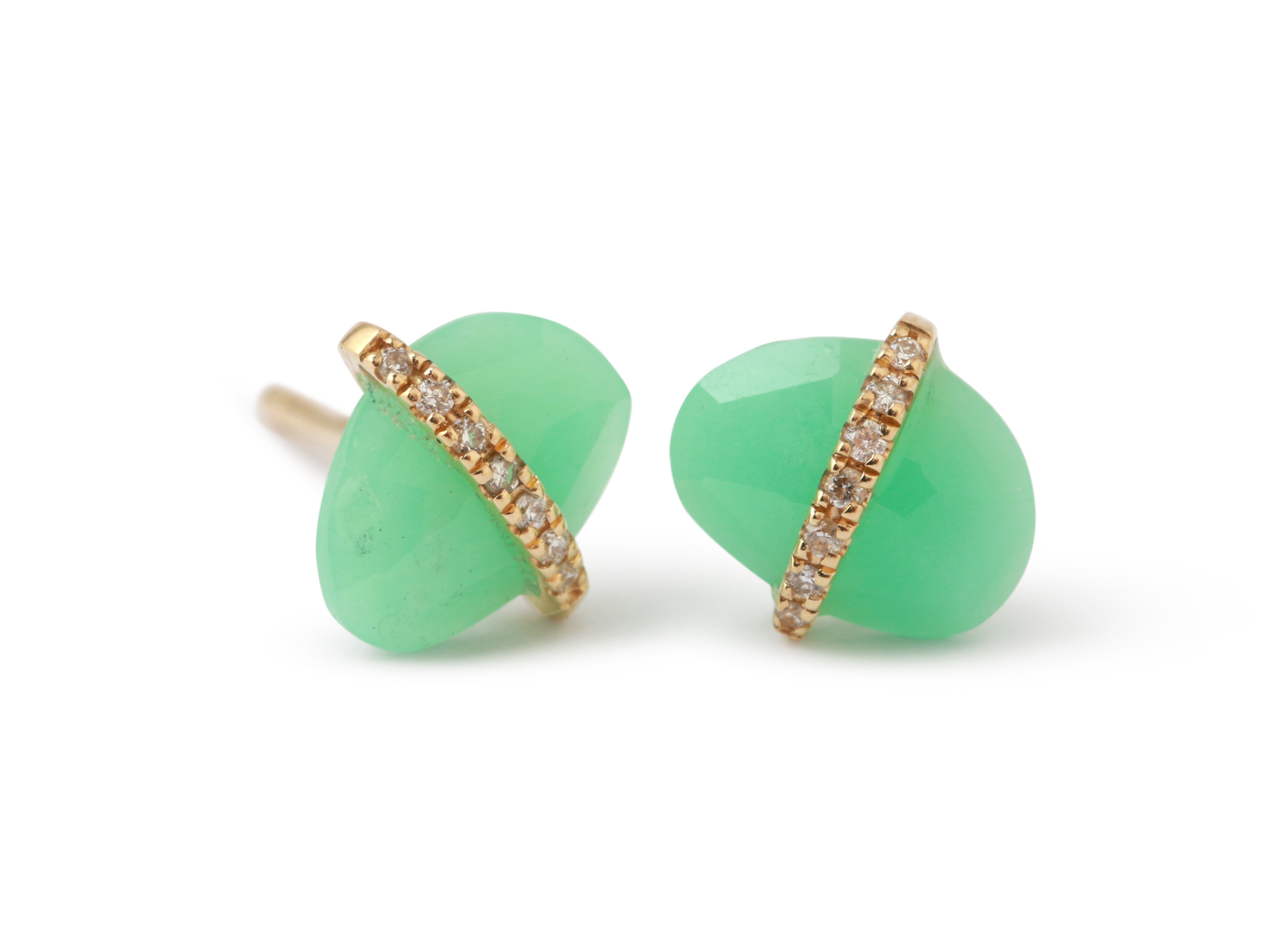 Micropave Bezel Wrapped Chrysoprase Stud Earrings 756A6272