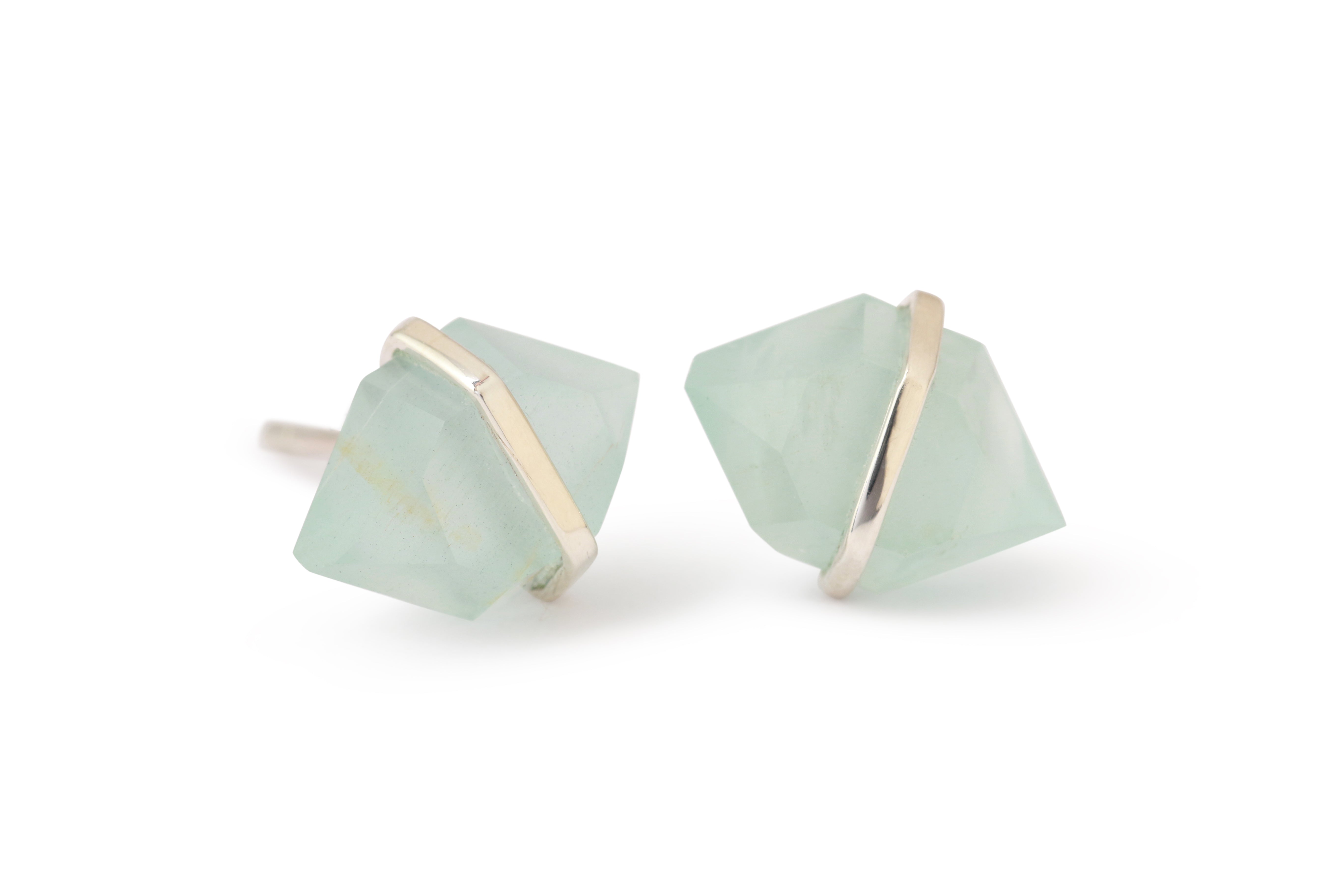 Large Herkimer Cut Bezel Wrapped Aquamarine Stud Earrings 756A6281