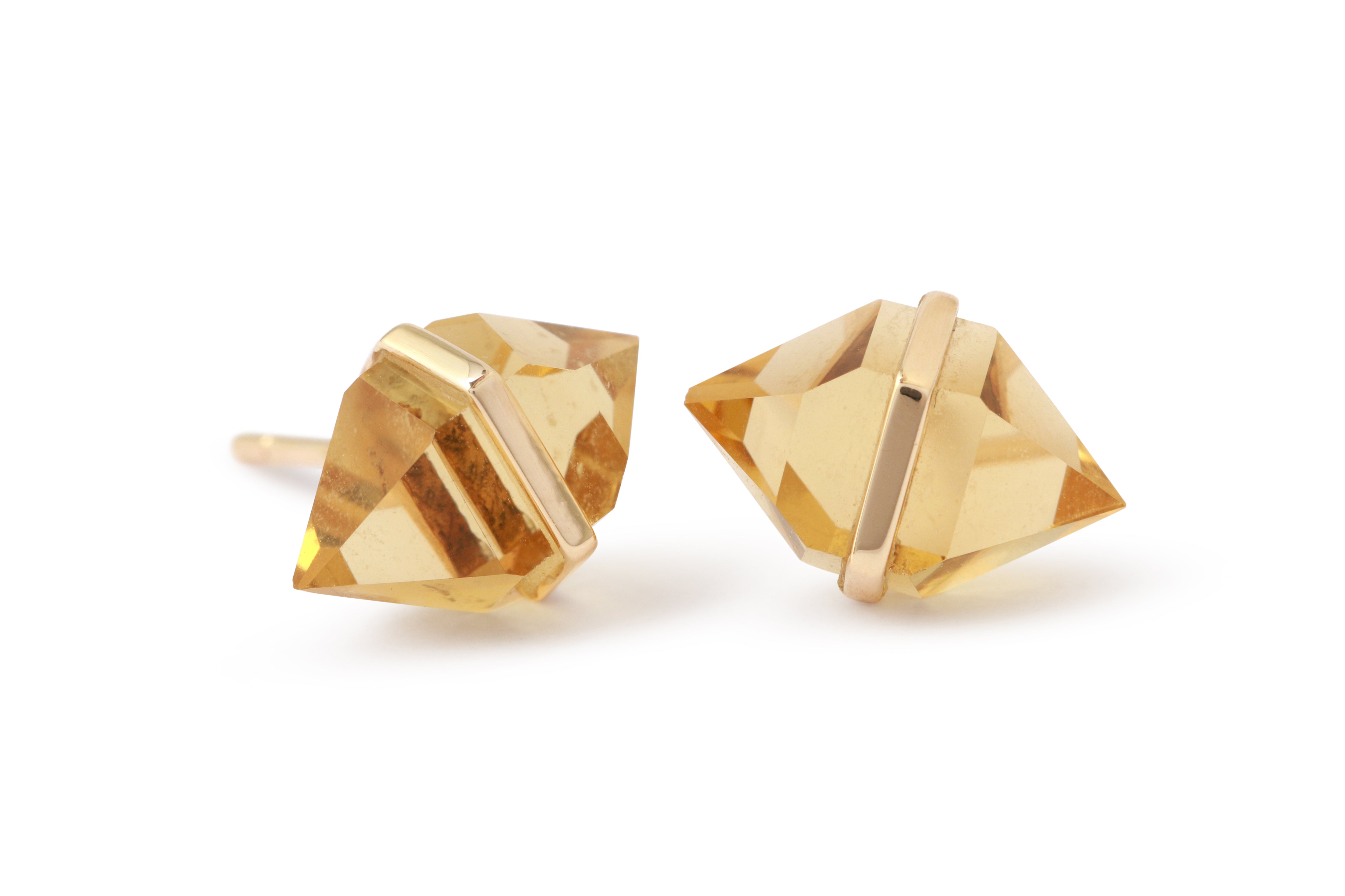 Large Herkimer cut Bezel Wrapped Citrine Stud Earrings Earrings 756A6282