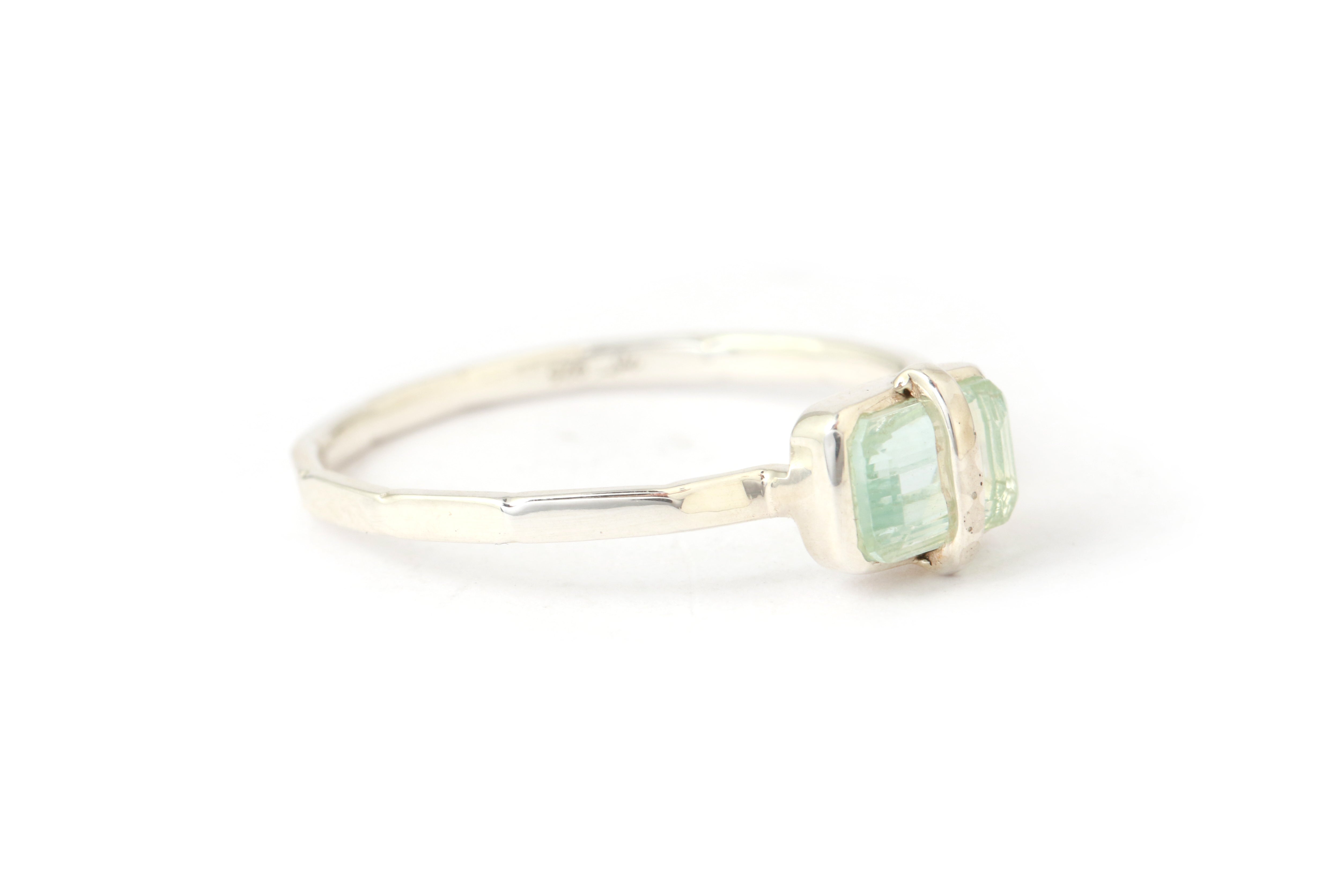 Sterling Silver Bezel Wrapped Emerald Cut Aquamarine Ring BFCM Stock Ring 756A6475