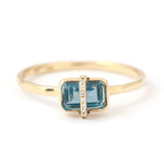 Micropave Bezel Wrapped Emerald Cut Blue Topaz Ring BFCM Stock Ring 756A6480