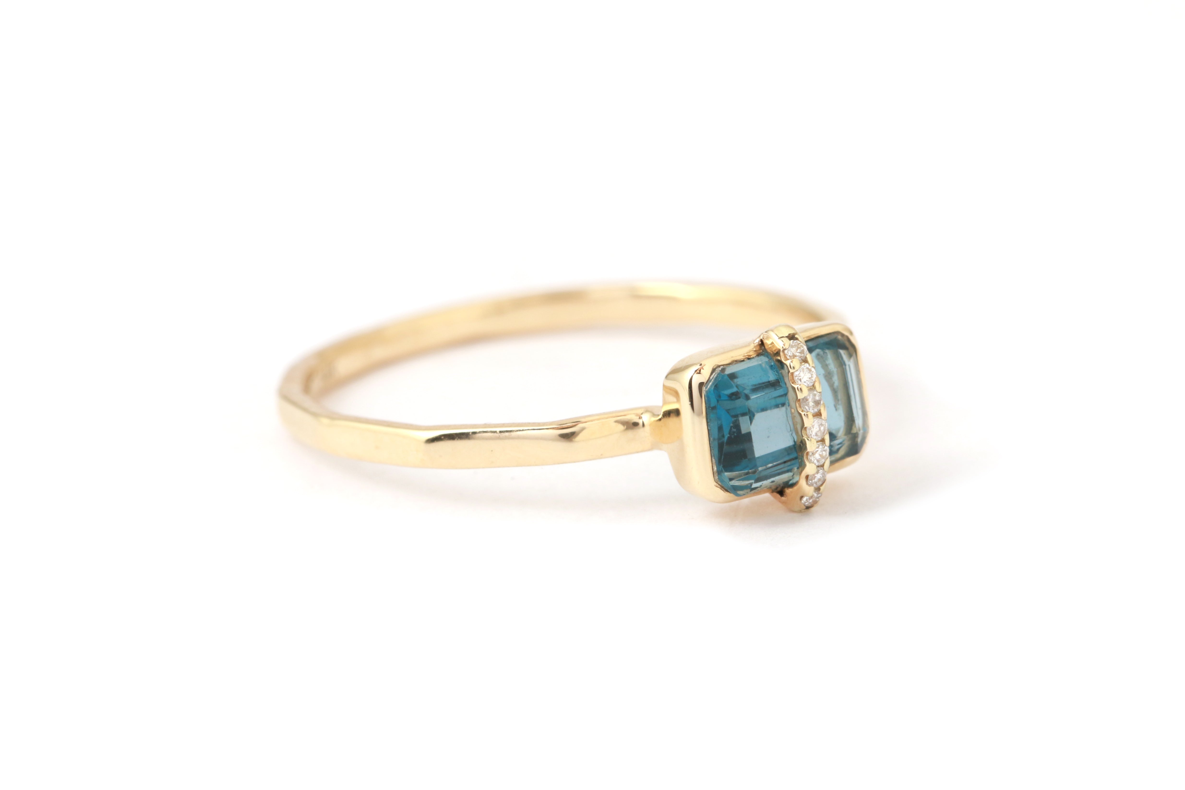 Micropave Bezel Wrapped Emerald Cut Blue Topaz Ring BFCM Stock Ring 756A6481