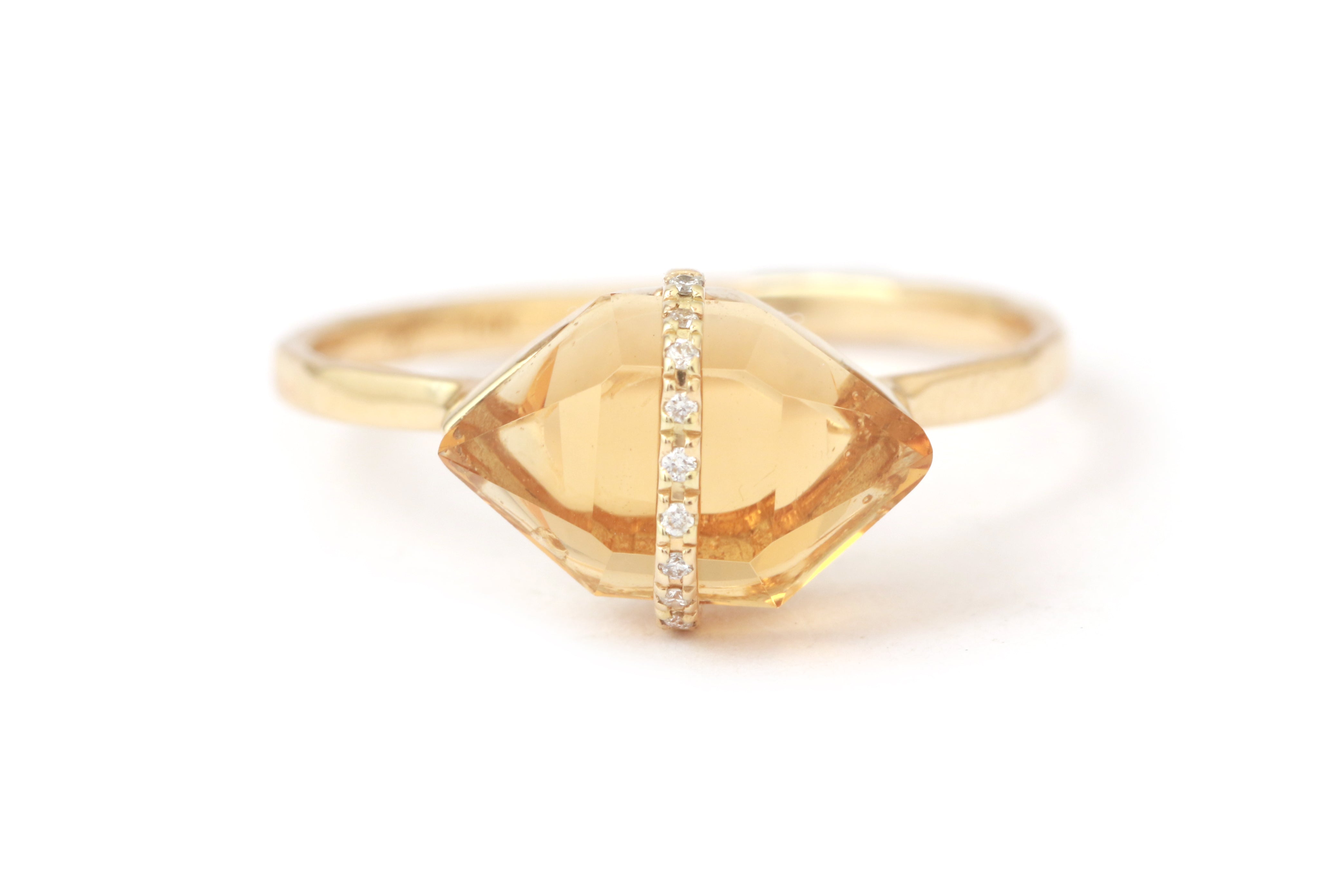 Micropave Bezel Wrapped Herkimer cut Citrine Ring BFCM Stock Ring 756A6486