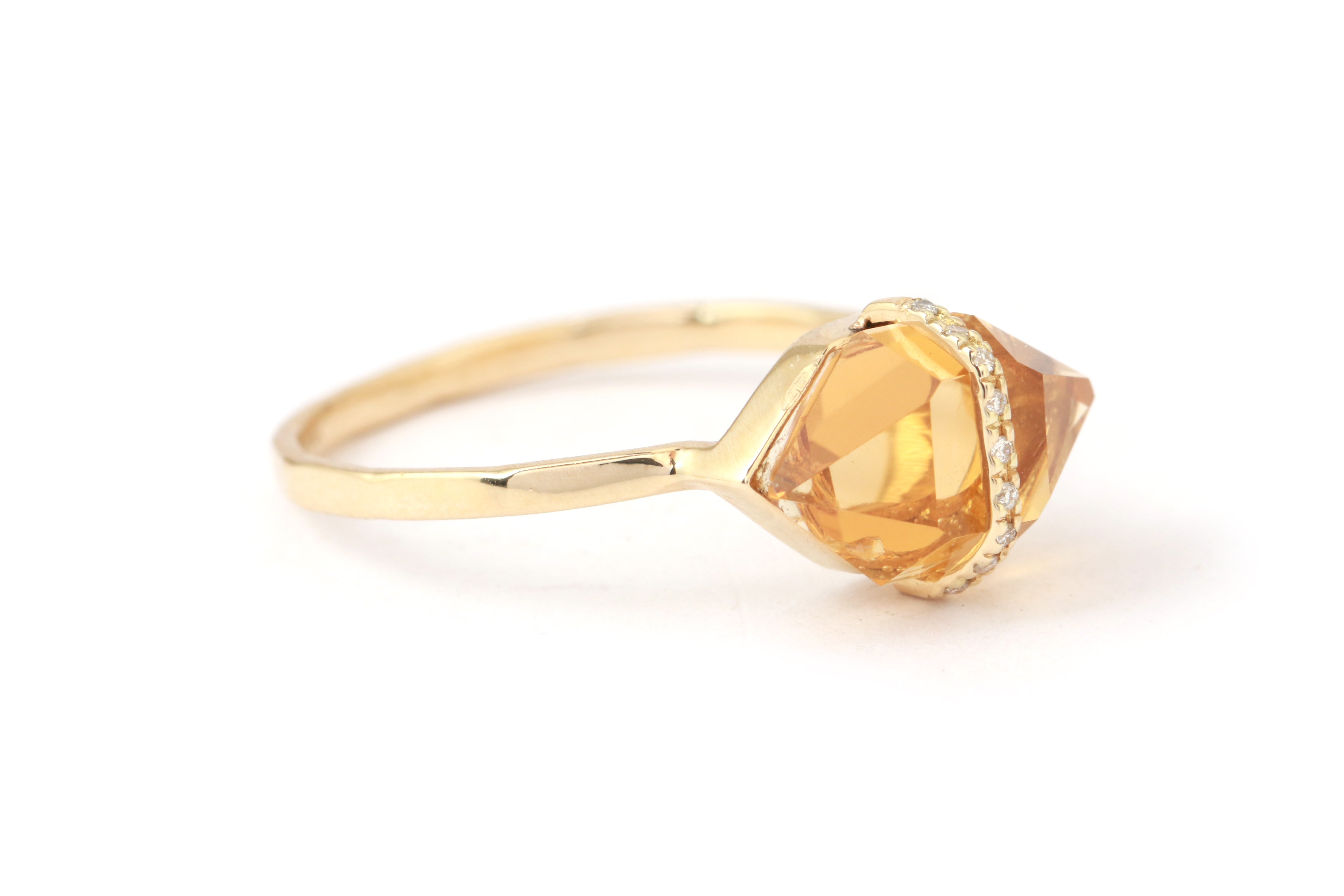 Micropave Bezel Wrapped Herkimer cut Citrine Ring BFCM Stock Ring 756A6487