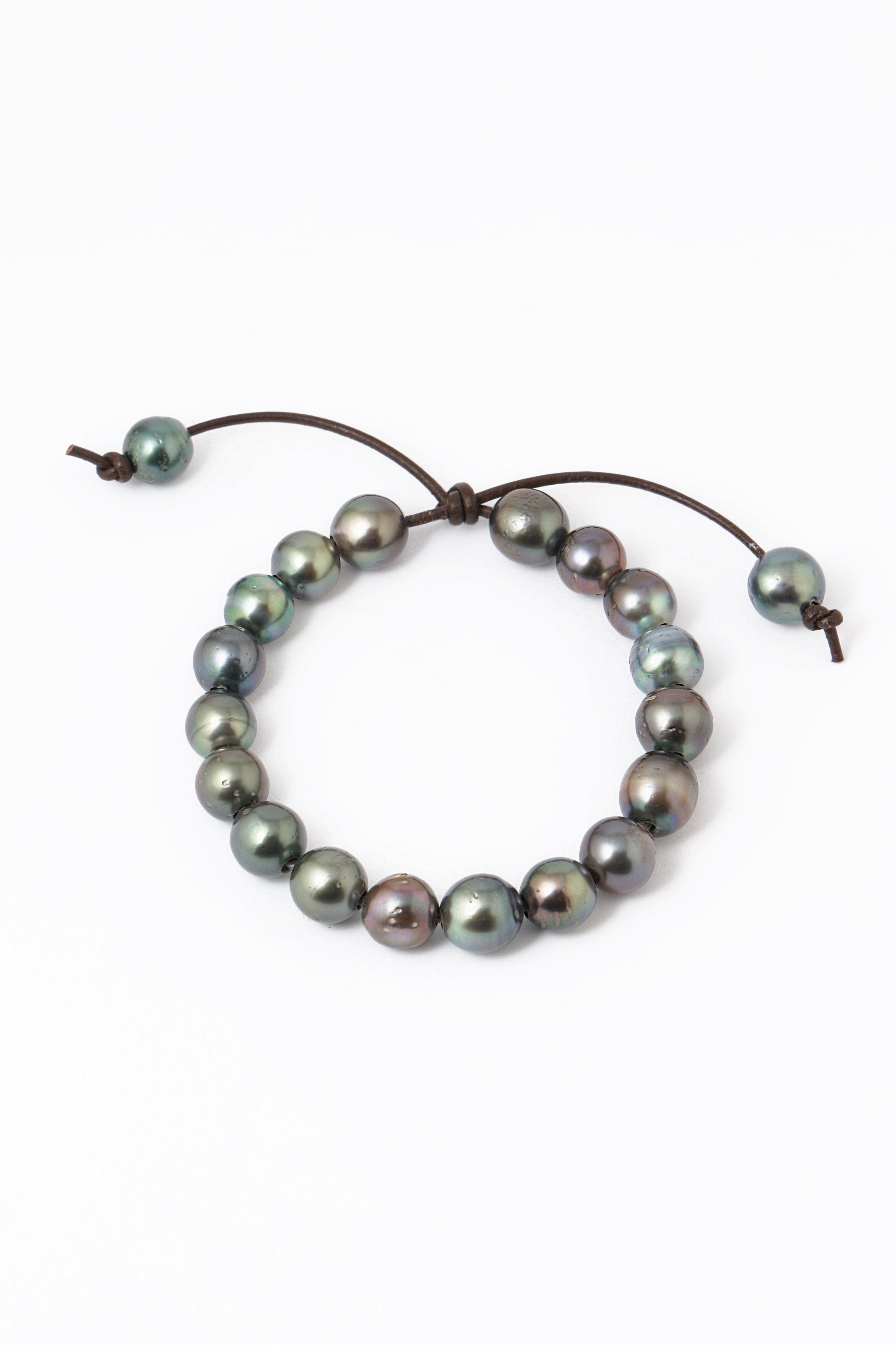 Black Tahitian Pearl Cord Bracelet Brown Bracelets 756A7465