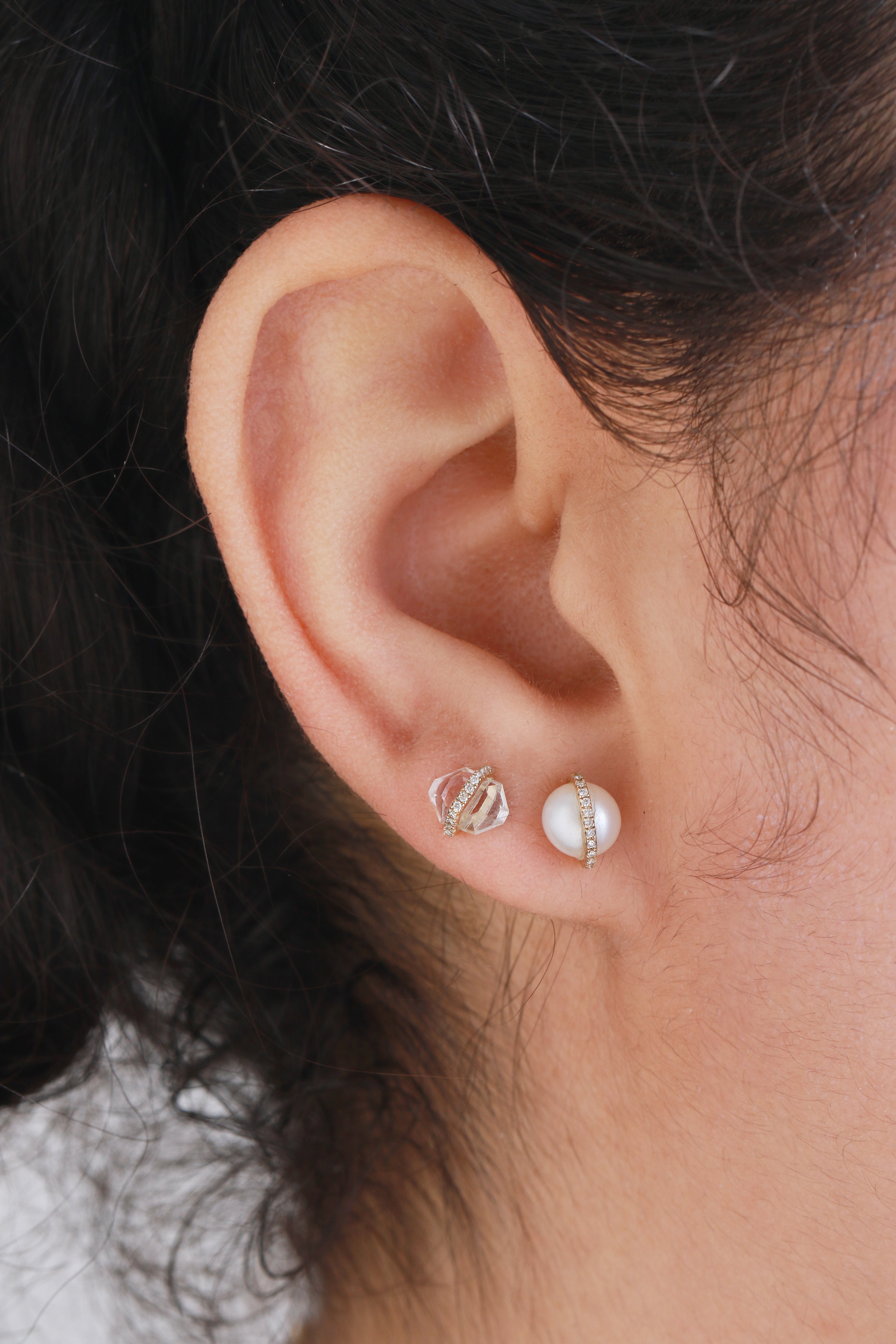 Micropave Bezel Wrapped Pearl Stud Earrings Earrings 756A8728