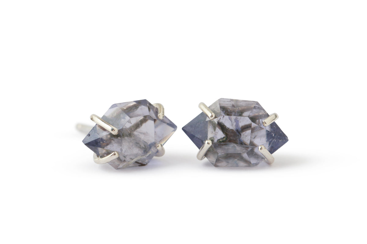 Large Prong set Herkimer cut Iolite Stud Earrings Default Title Earrings 756A9156_f3fd6cc8-0461-4796-86d8-8e3889ae43d9