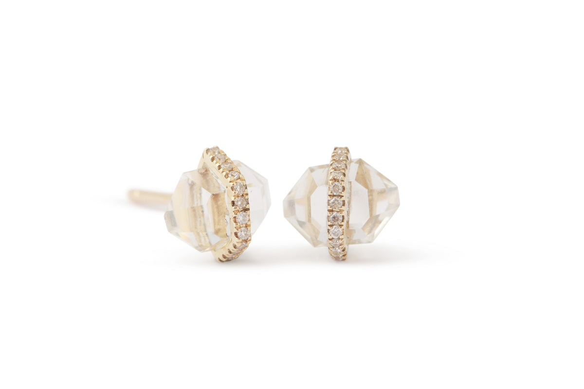 Small Micropave Bezel Wrapped Herkimer cut Stud Earrings White Topaz Earrings 756A9161