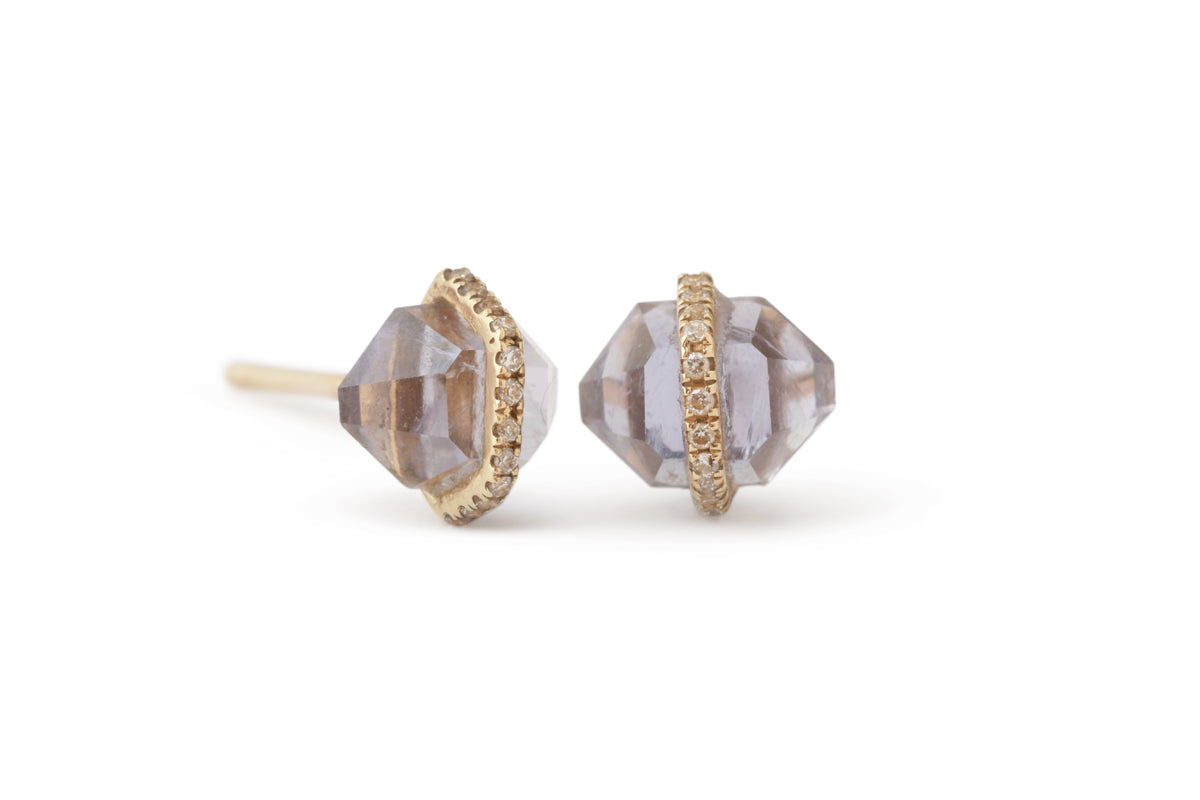 Small Micropave Bezel Wrapped Herkimer cut Iolite Stud Earrings Earrings 756A9163_82ddc004-8074-478e-87d7-c74c5c02a641