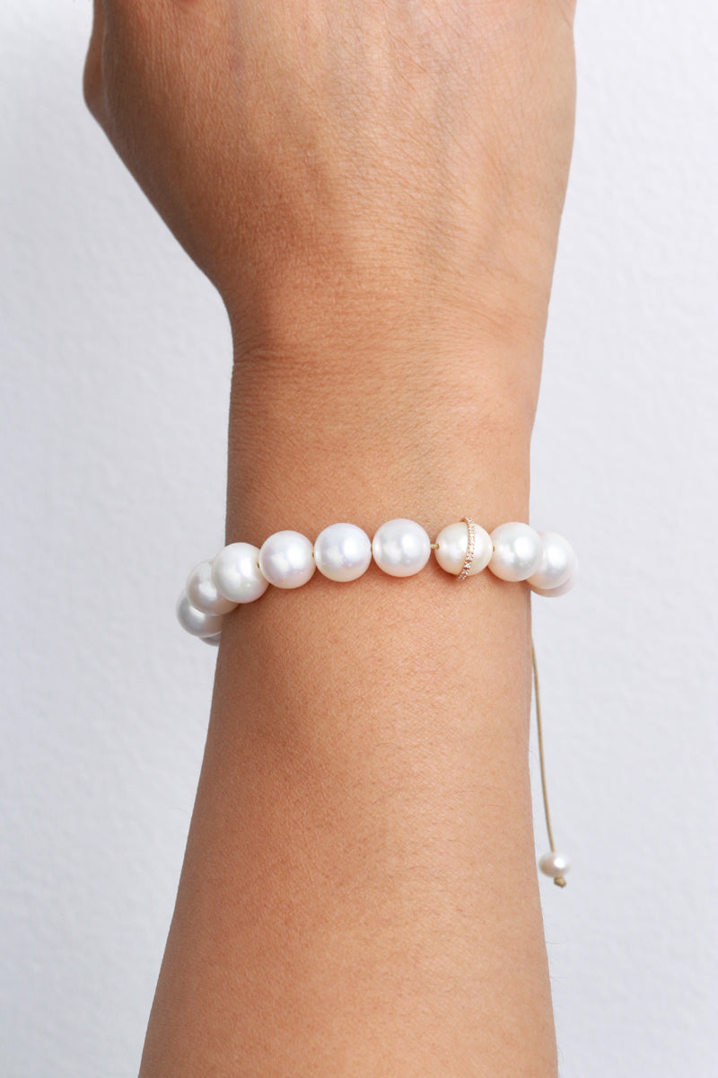 Pearl Cord Bracelet with Diamond Bezel Wrap Detail Bracelets 756A9707