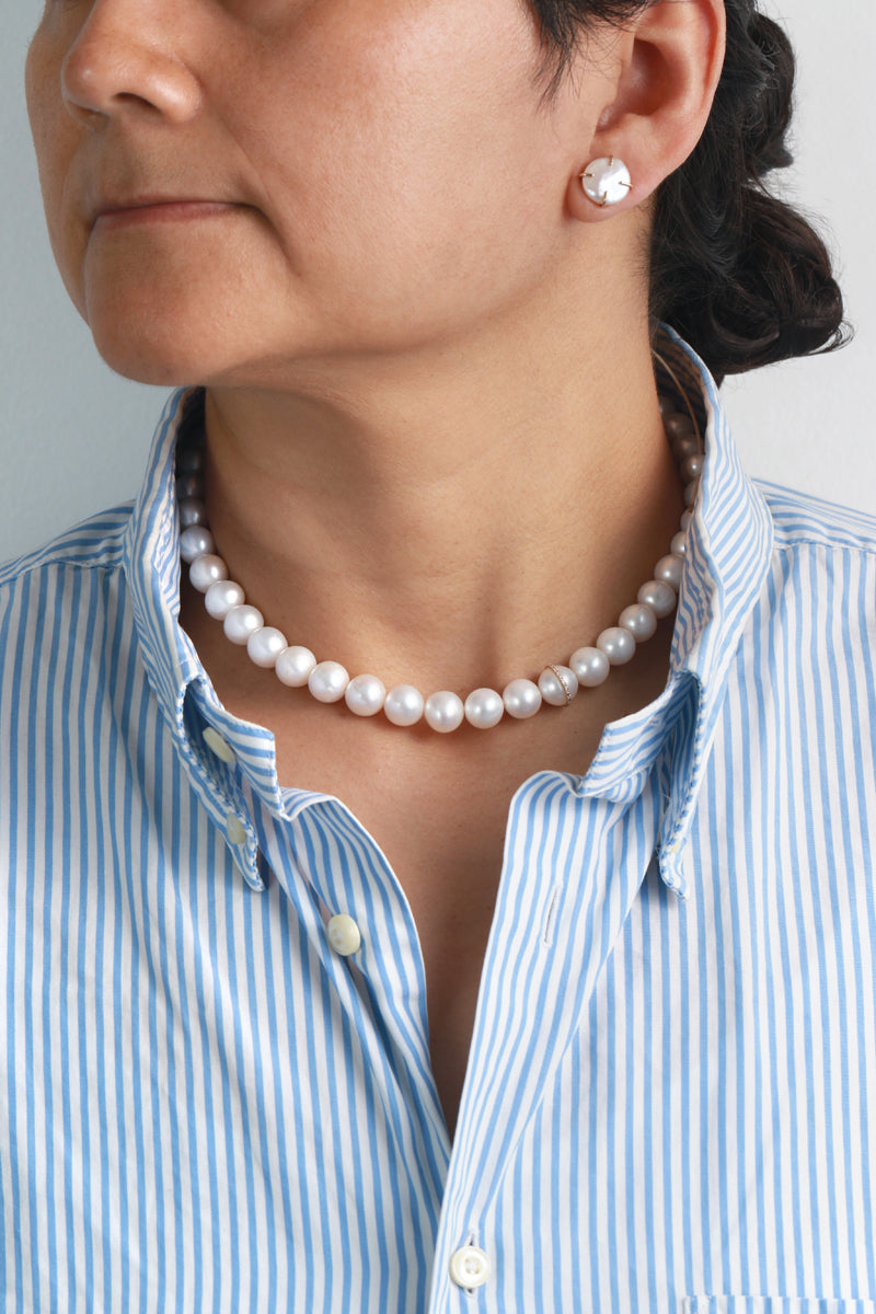 Pearl Cord Necklace with Diamond Bezel Wrap Detail Necklaces 756A9774