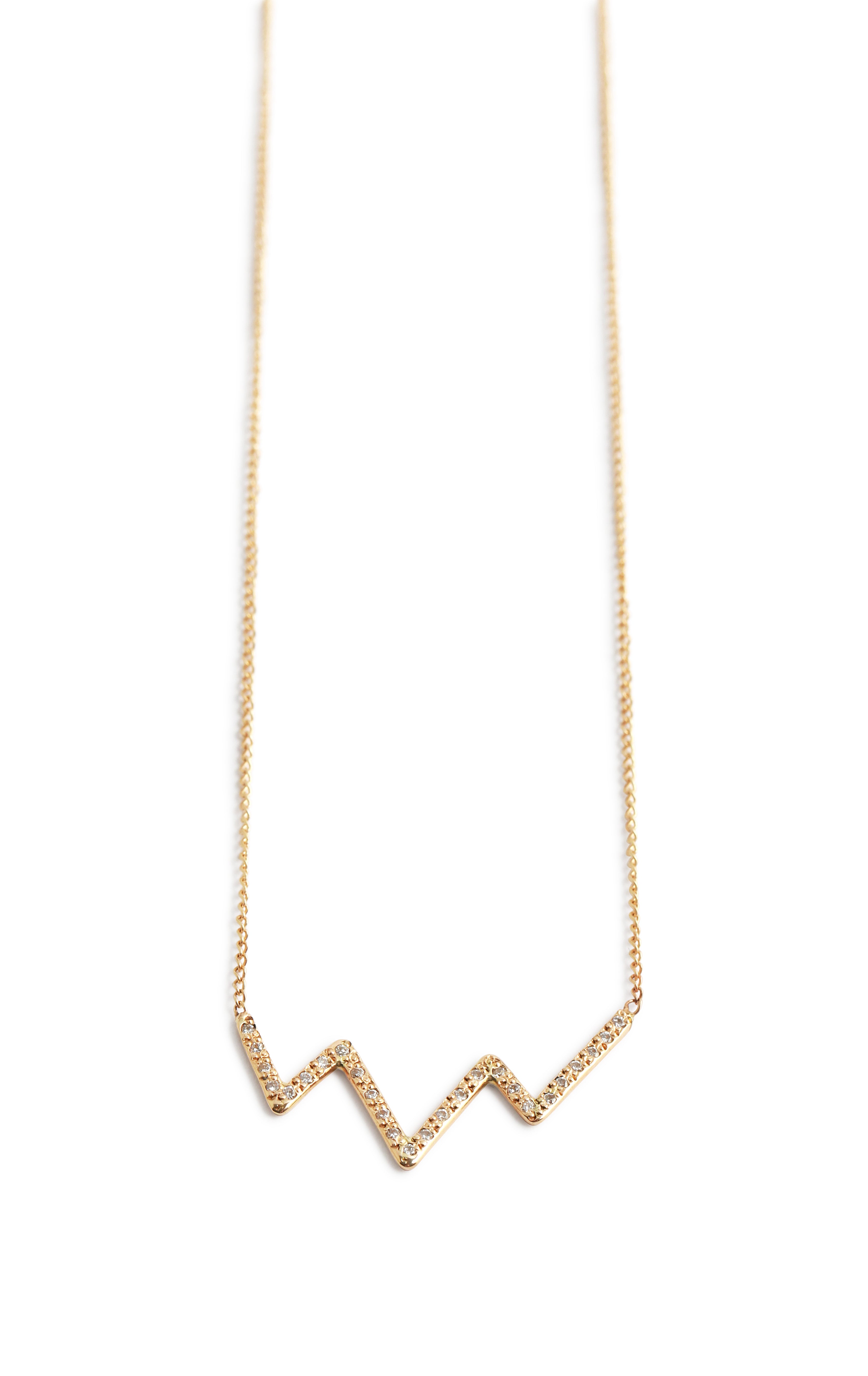 Pave Diamond Heartbeat Chain Necklace NECKLACE B905GDIAM