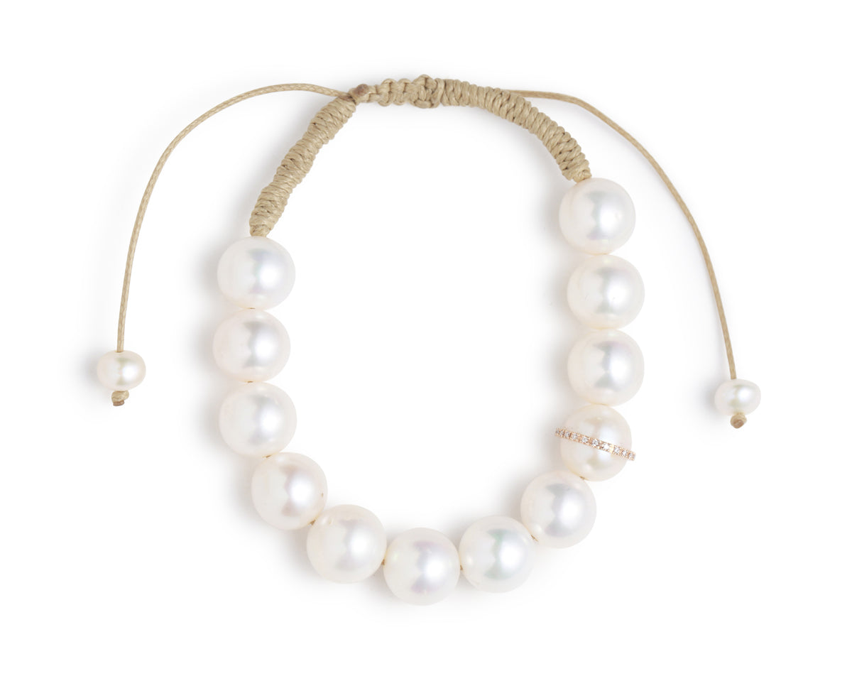 Pearl Cord Bracelet with Diamond Bezel Wrap Detail Bracelets B961