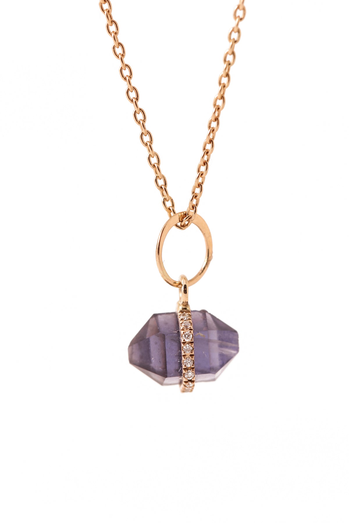 Diamond Wrapped Herkimer Cut Iolite Charm Charm C136GIOL