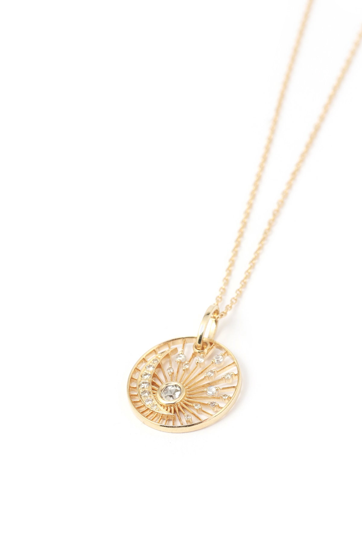 Rosecut Grey Diamond Moon and Open Sun Chain Necklace by Celine Daoust Necklaces CD_2409-2