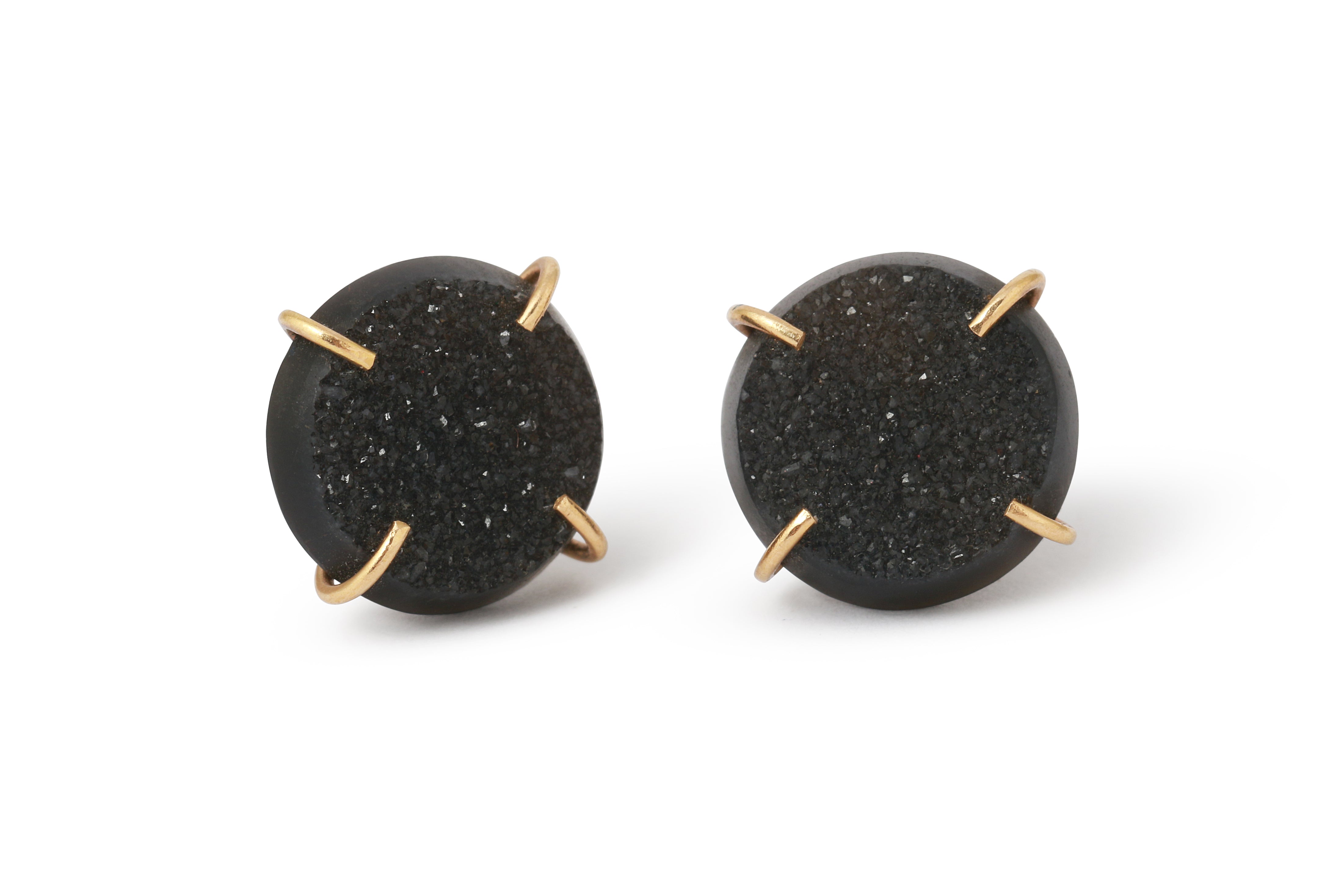 Black Druzy Agate Studs Gold Earrings E1537G_e1d5fd65-5283-4d8a-b049-8bf3a874e71b