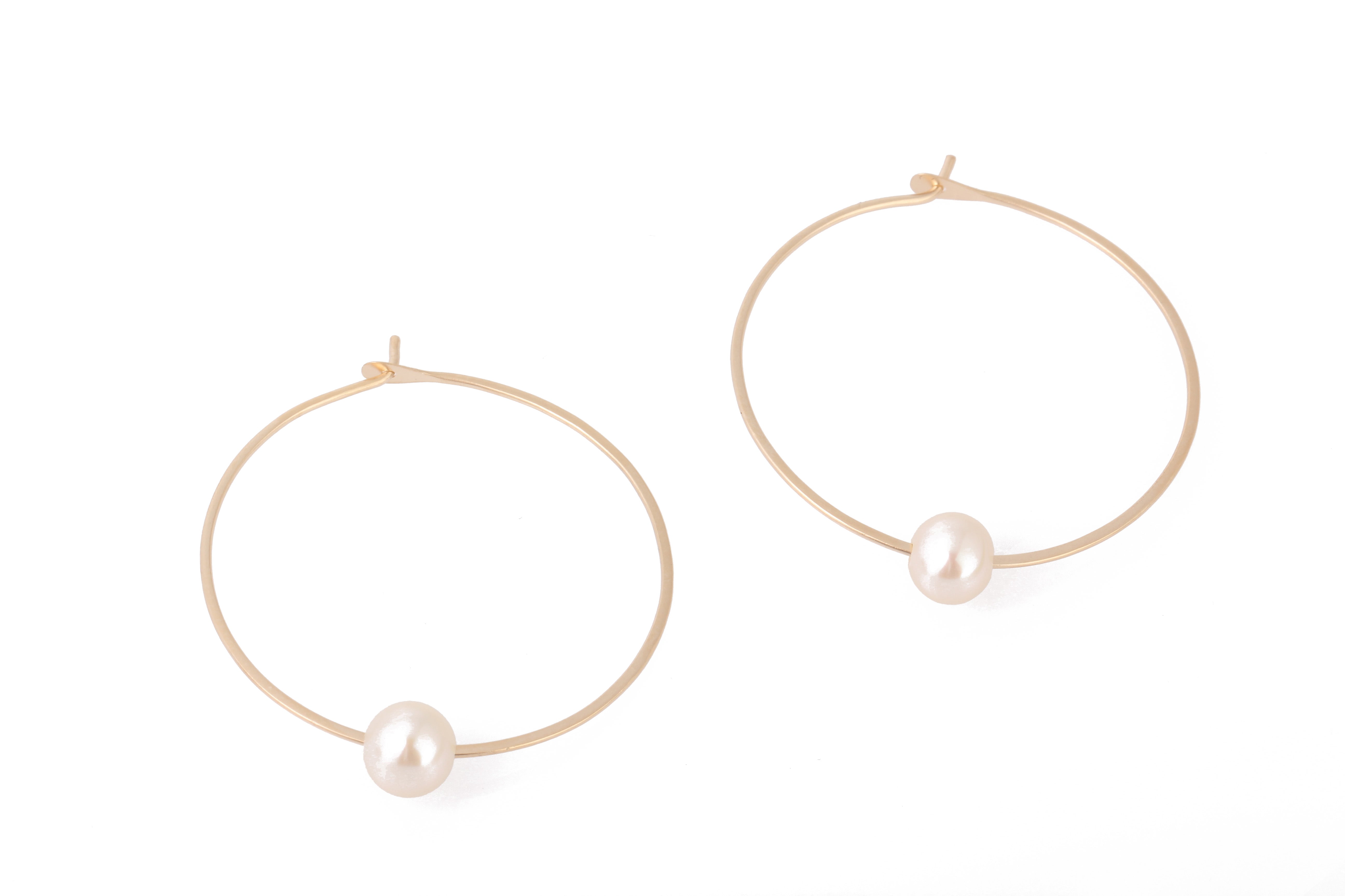 1.25 Inch Hoops with Single Floating Pearl by Melissa Joy Manning