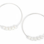 1.75 Inch 5 Pearl Hoop Earrings Silver Earrings E3034s