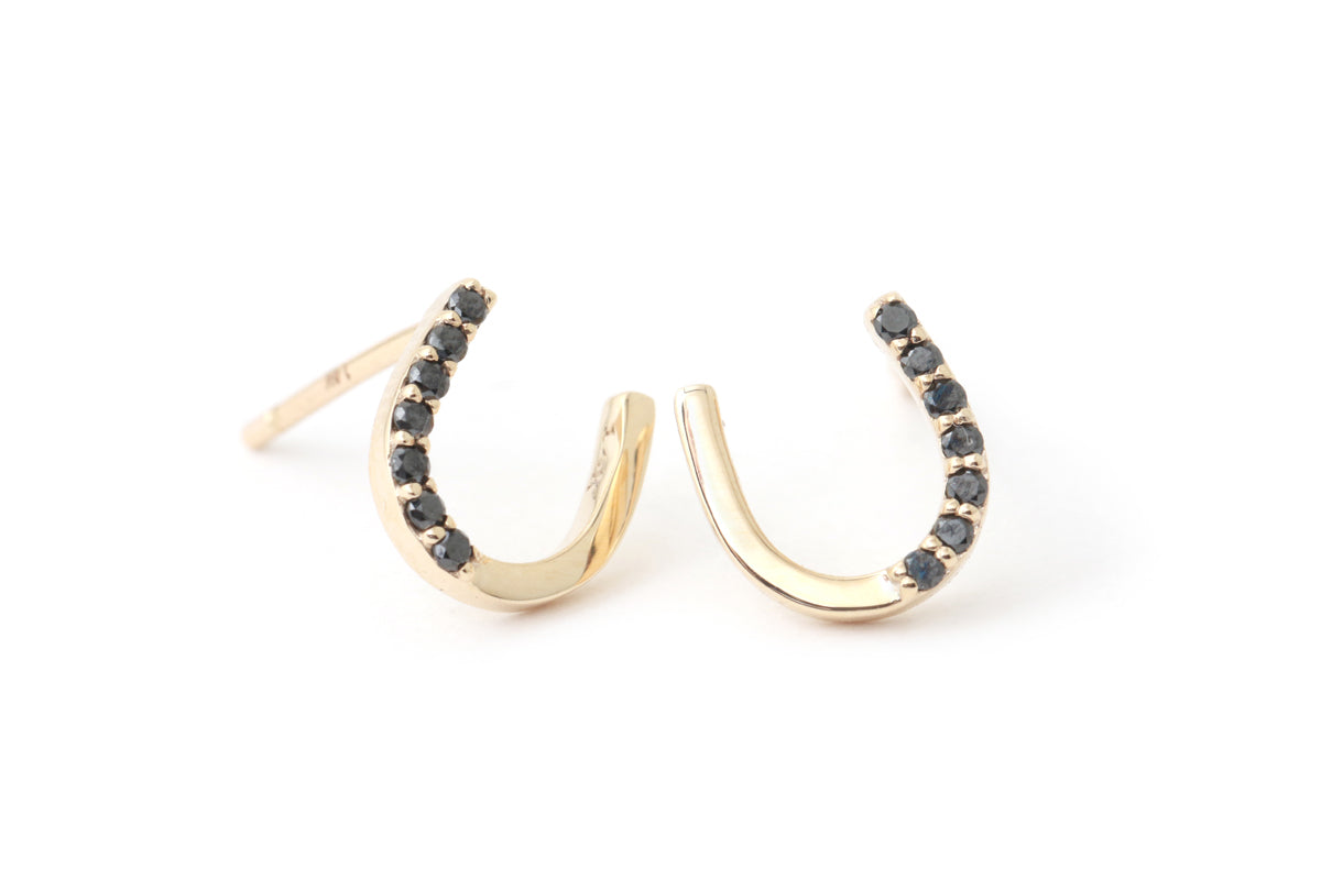 Pave Black Diamond Horseshoe Stud Earrings Earrings E3149BLK