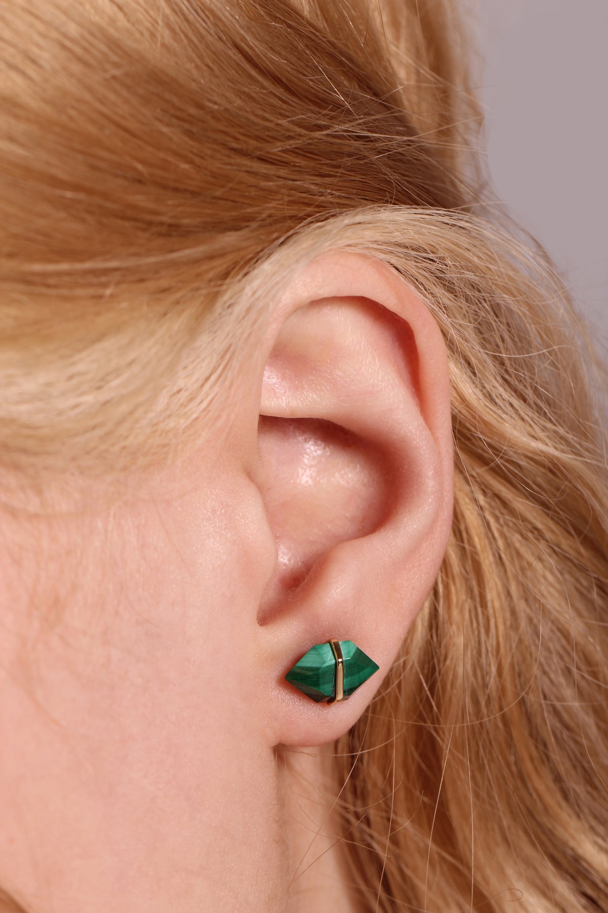 Large Herkimer Cut Malachite Stud Earrings Earrings E3180GMAL-OM