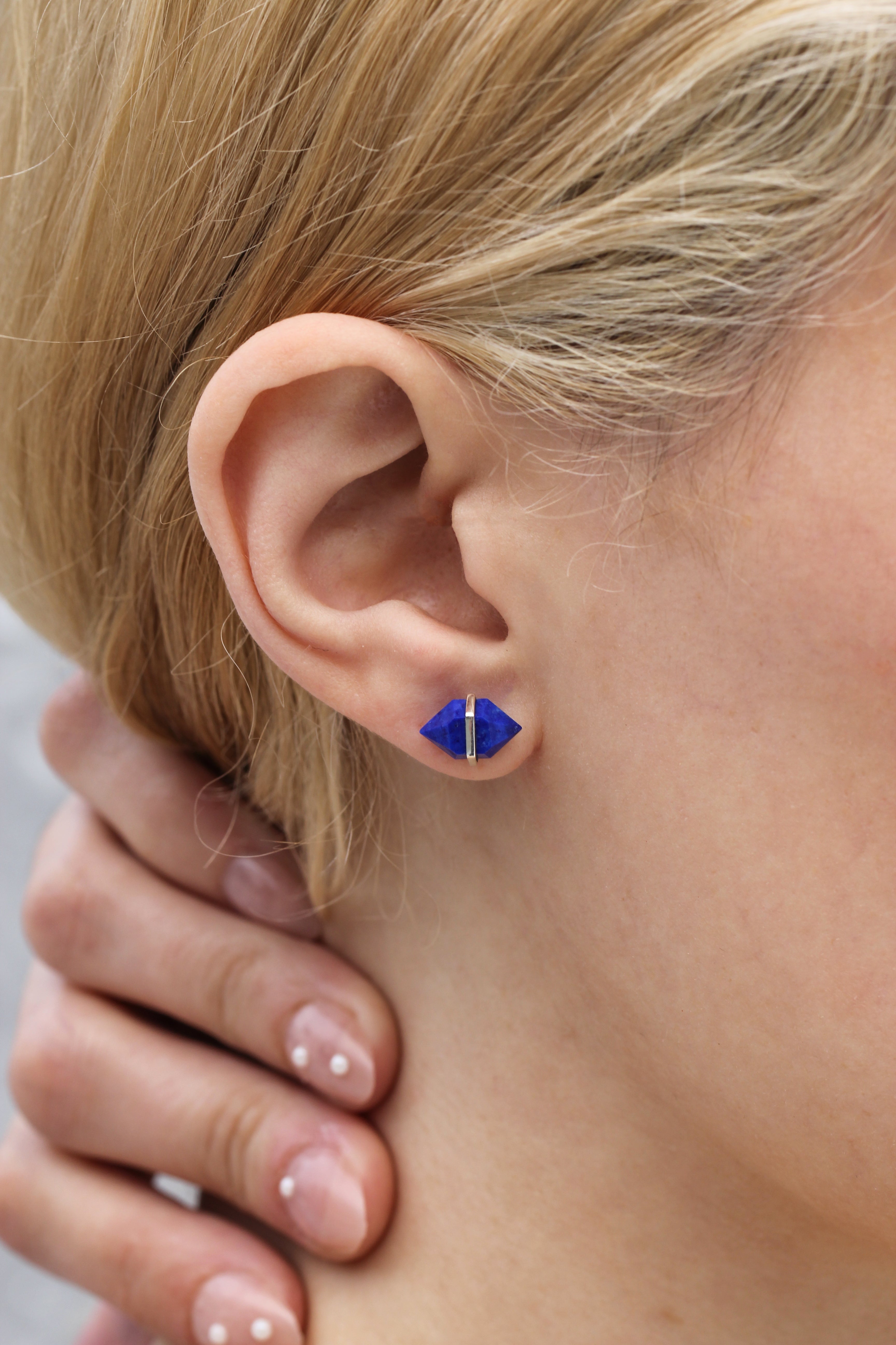 Large Herkimer Cut Lapis Stud Earrings Earrings E3180LAPOMcopy
