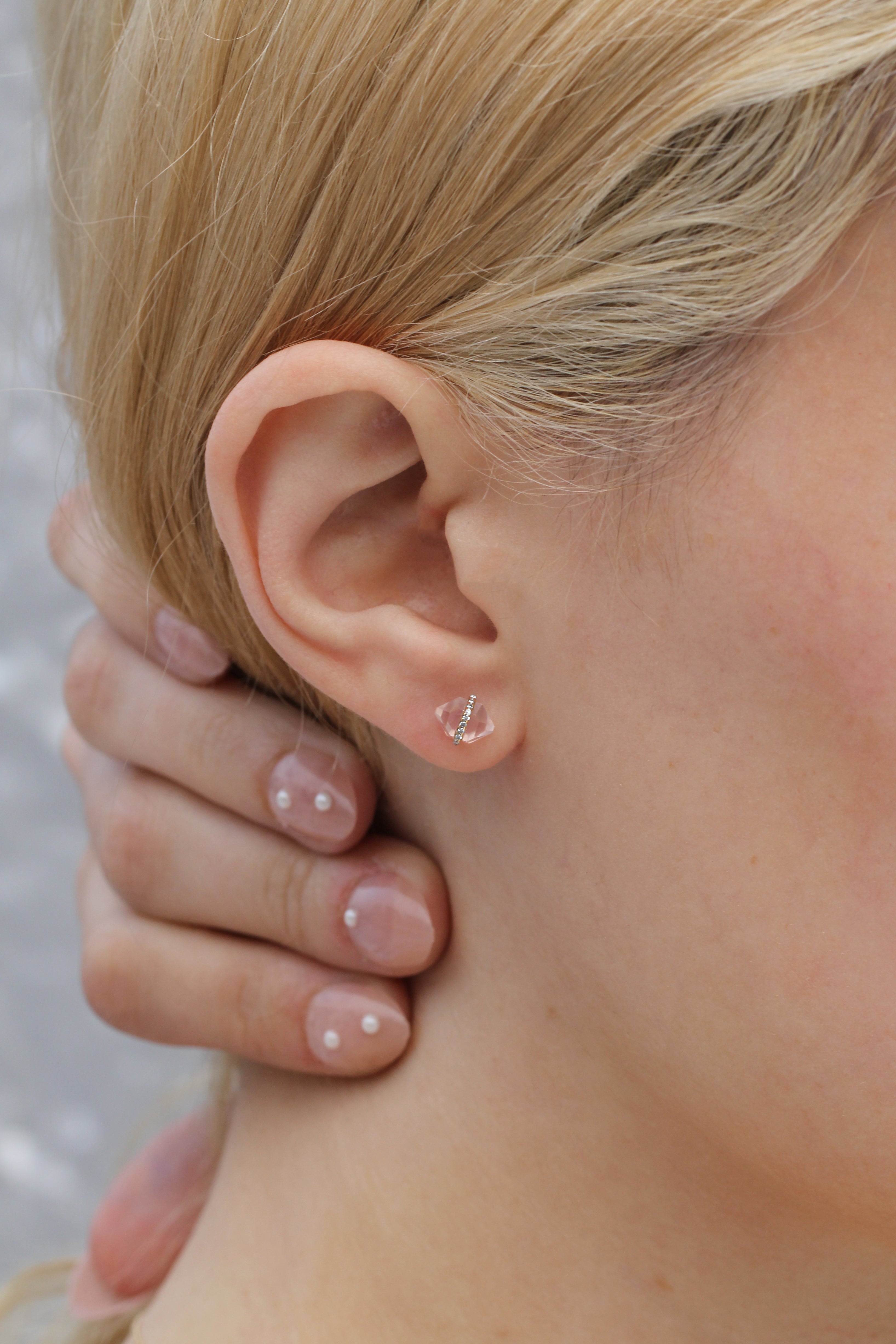 Diamond Wrapped Herkimer Cut Rose Quartz Stud Earrings Earring E3181GRQOMcopy